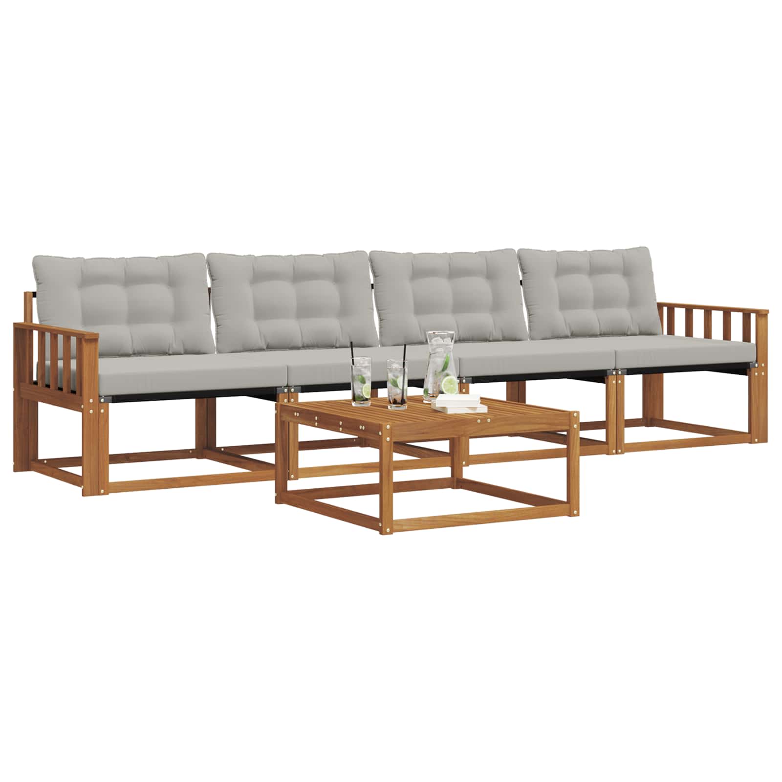 Outdoor-Sofagarnitur mit Kissen 5 pcs Natürlich und Hellgrau