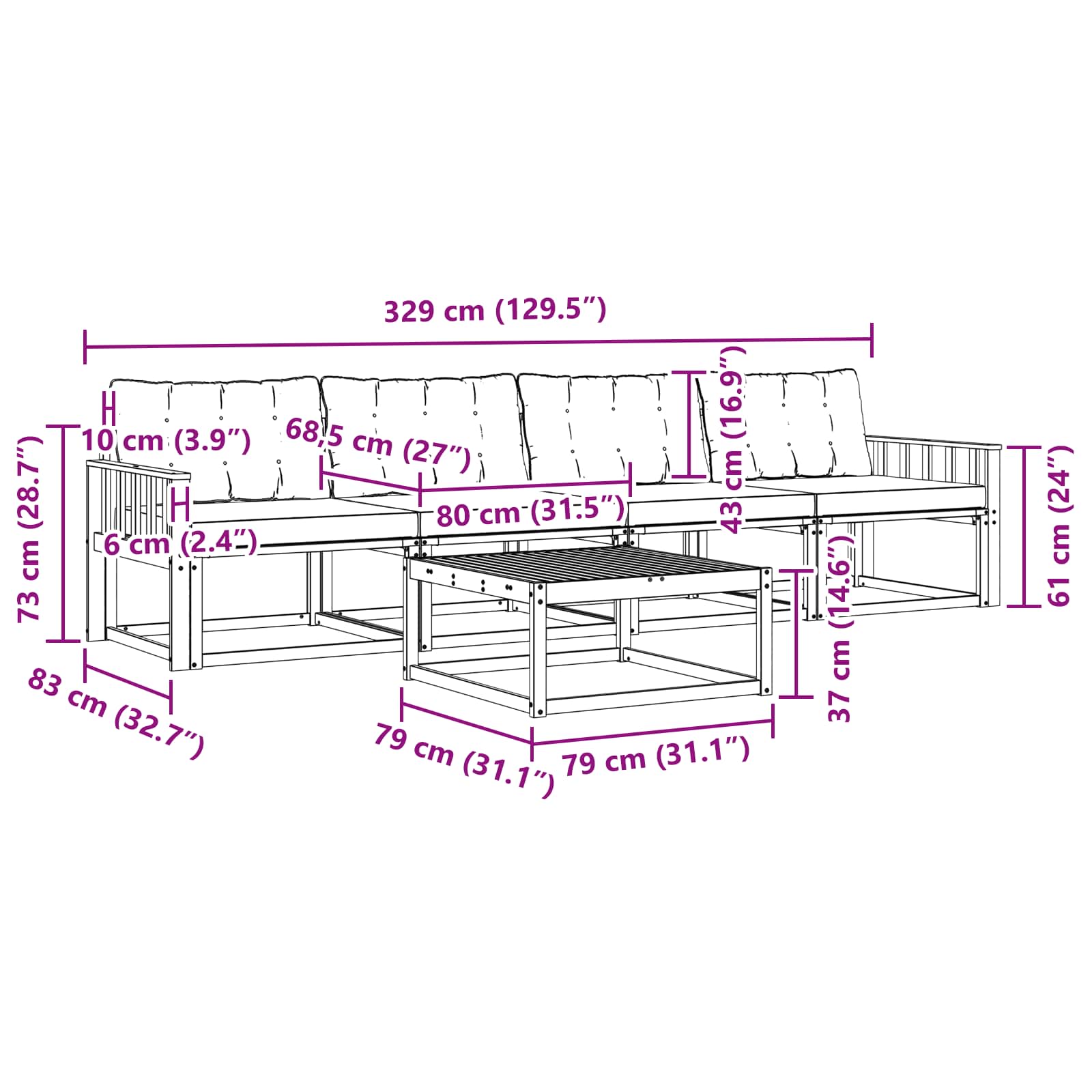 Outdoor-Sofagarnitur mit Kissen 5 pcs Natürlich und Hellgrau