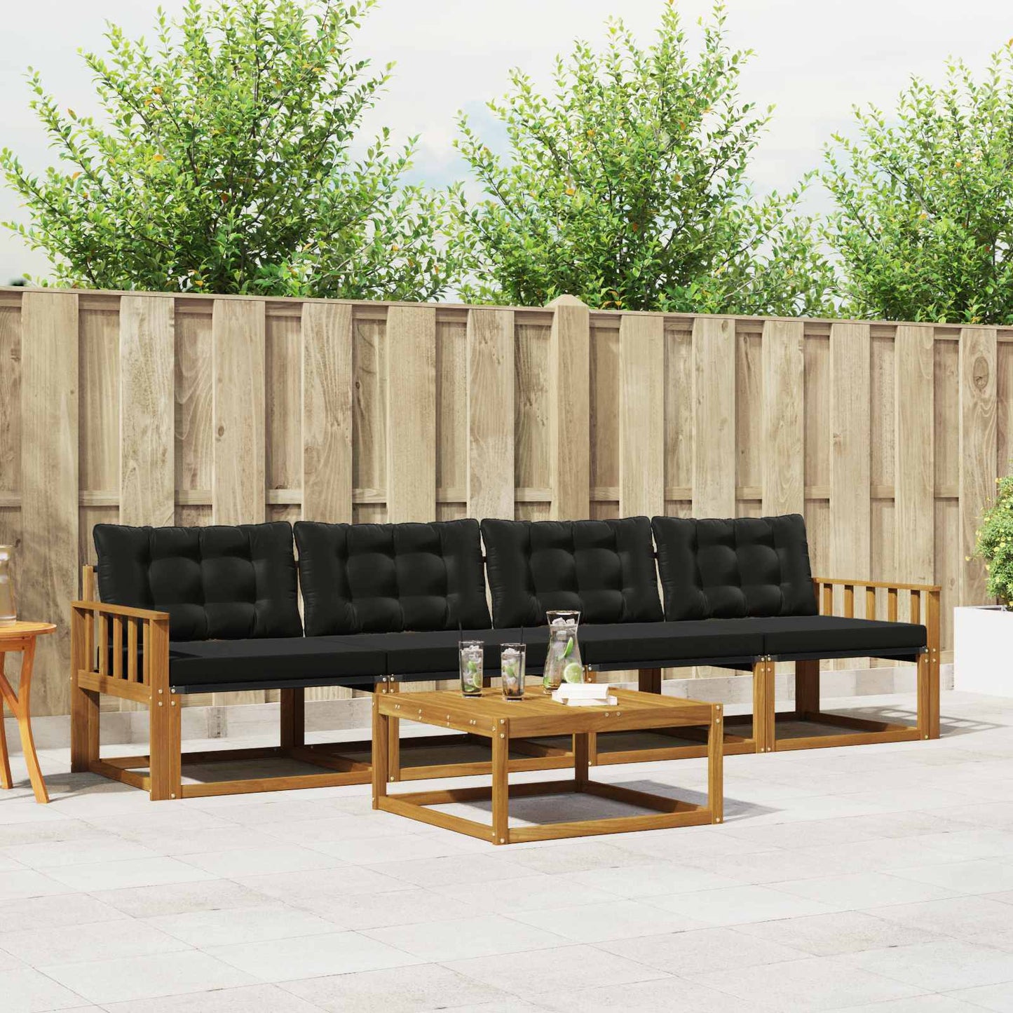 Outdoor-Sofagarnitur mit Kissen 5 pcs Natürlich und Schwarz
