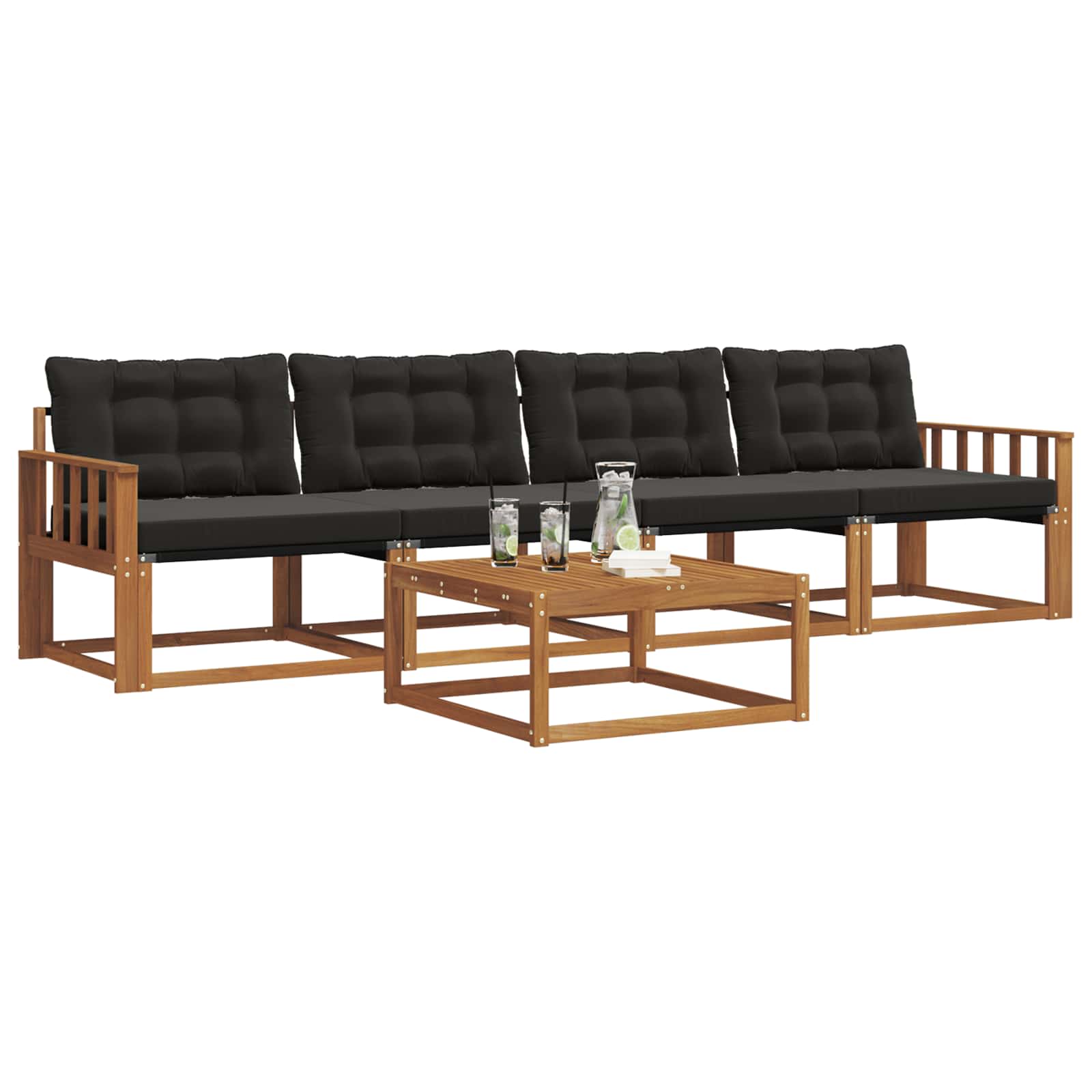 Outdoor-Sofagarnitur mit Kissen 5 pcs Natürlich und Schwarz