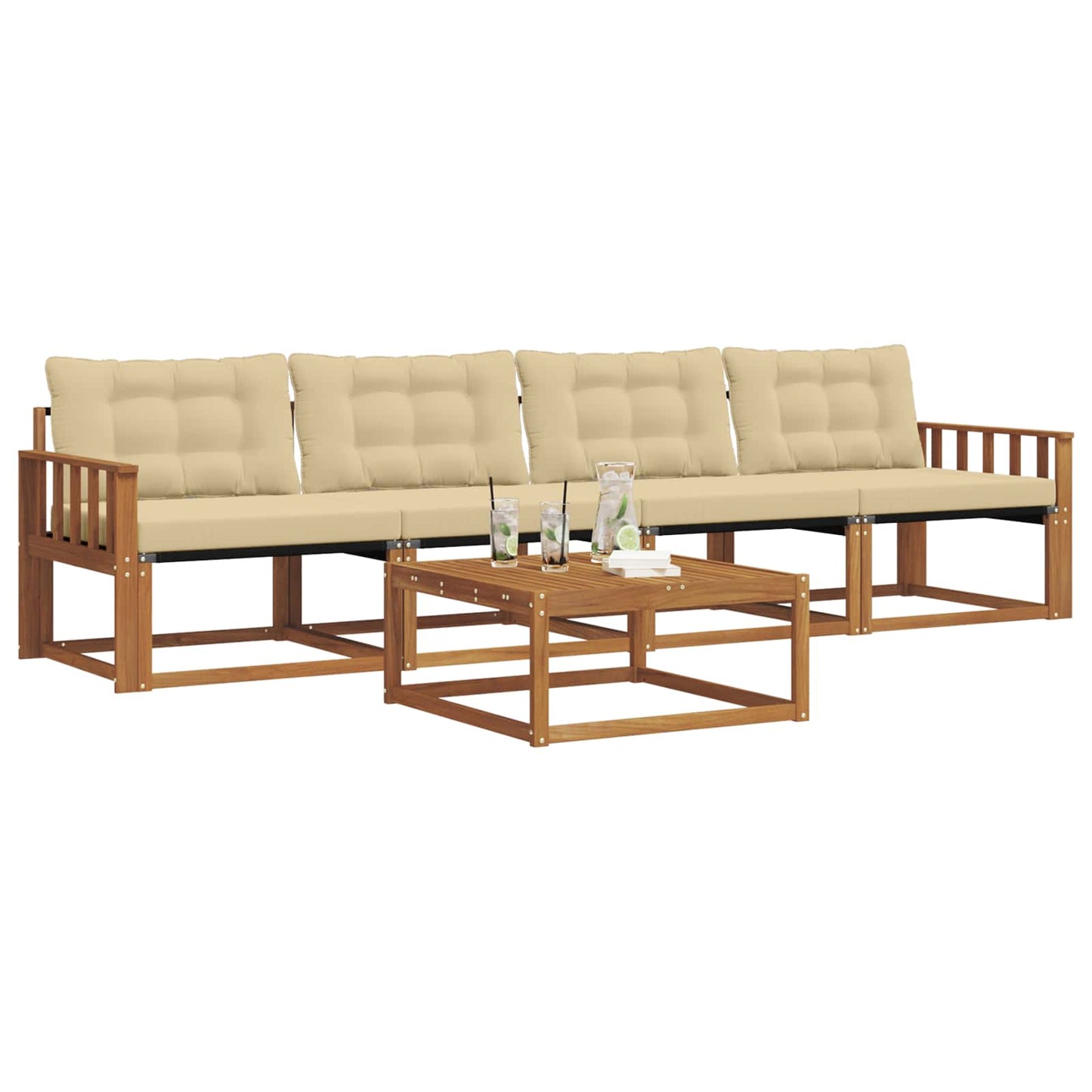 Outdoor-Sofagarnitur mit Kissen 5 pcs Natur und Beige
