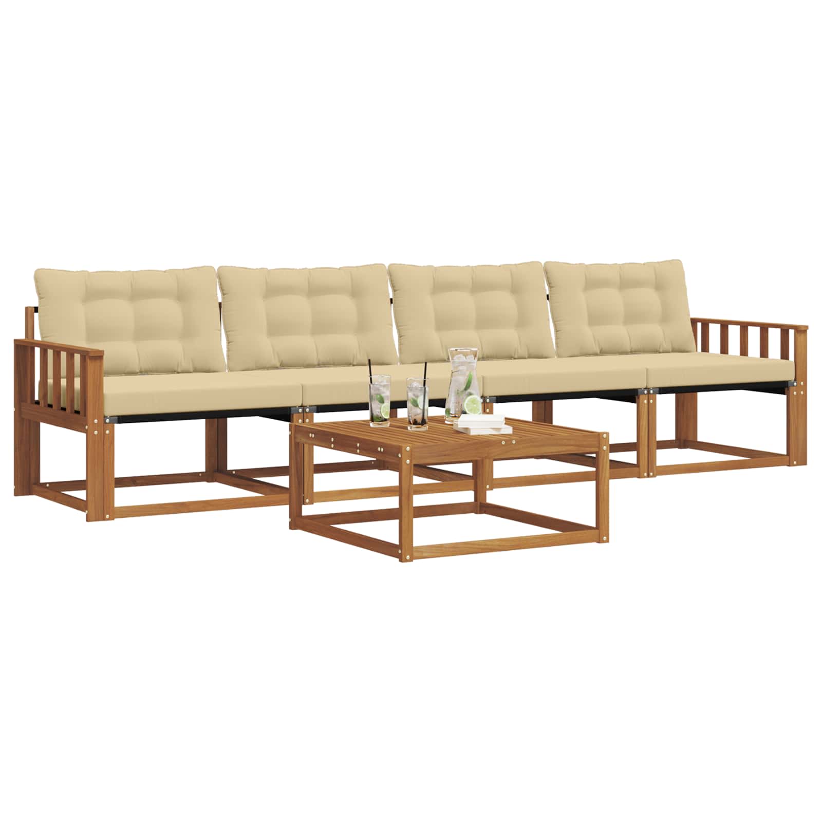 Outdoor-Sofagarnitur mit Kissen 5 pcs Natur und Beige
