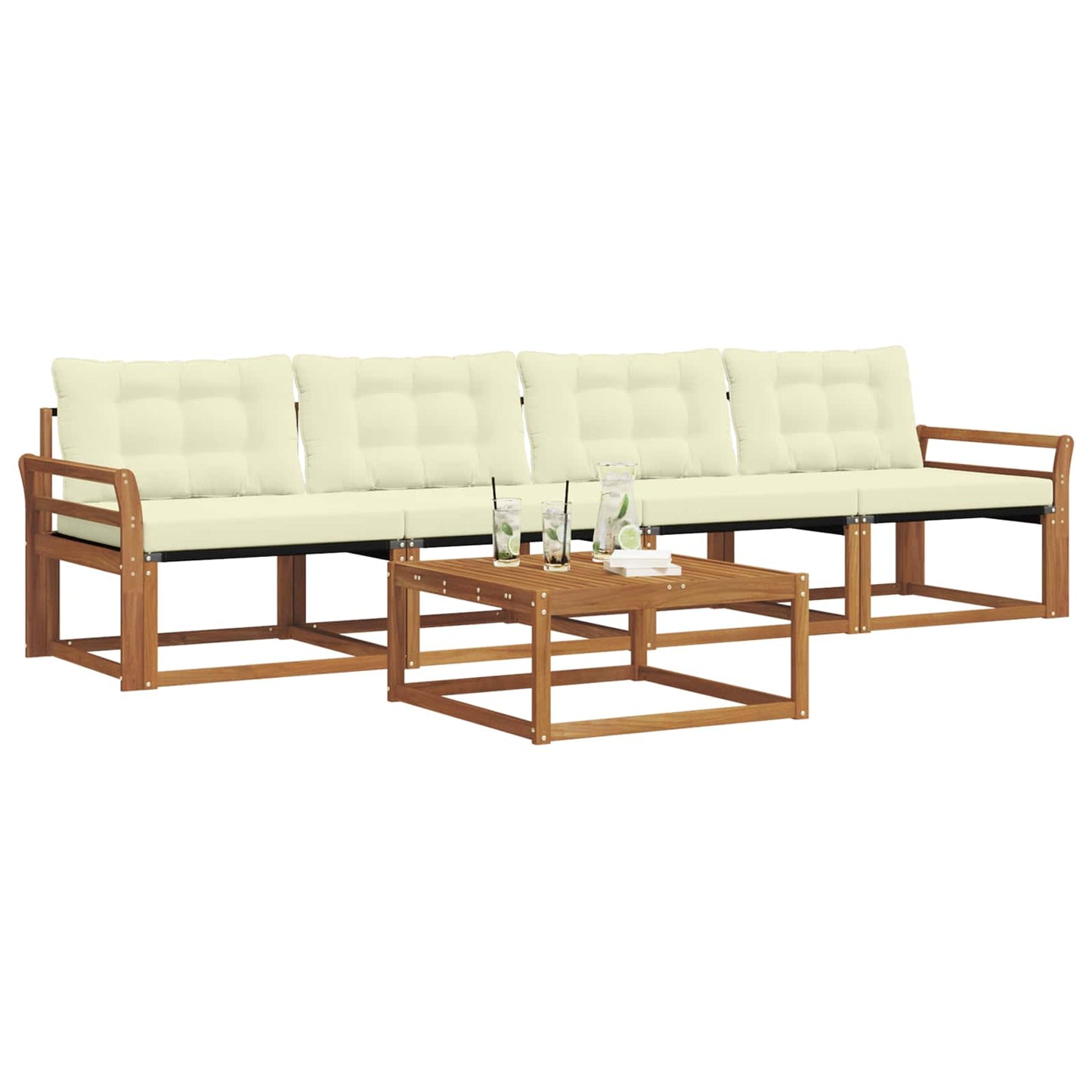 Outdoor-Sofagarnitur mit Kissen 5 pcs Natur und Creme