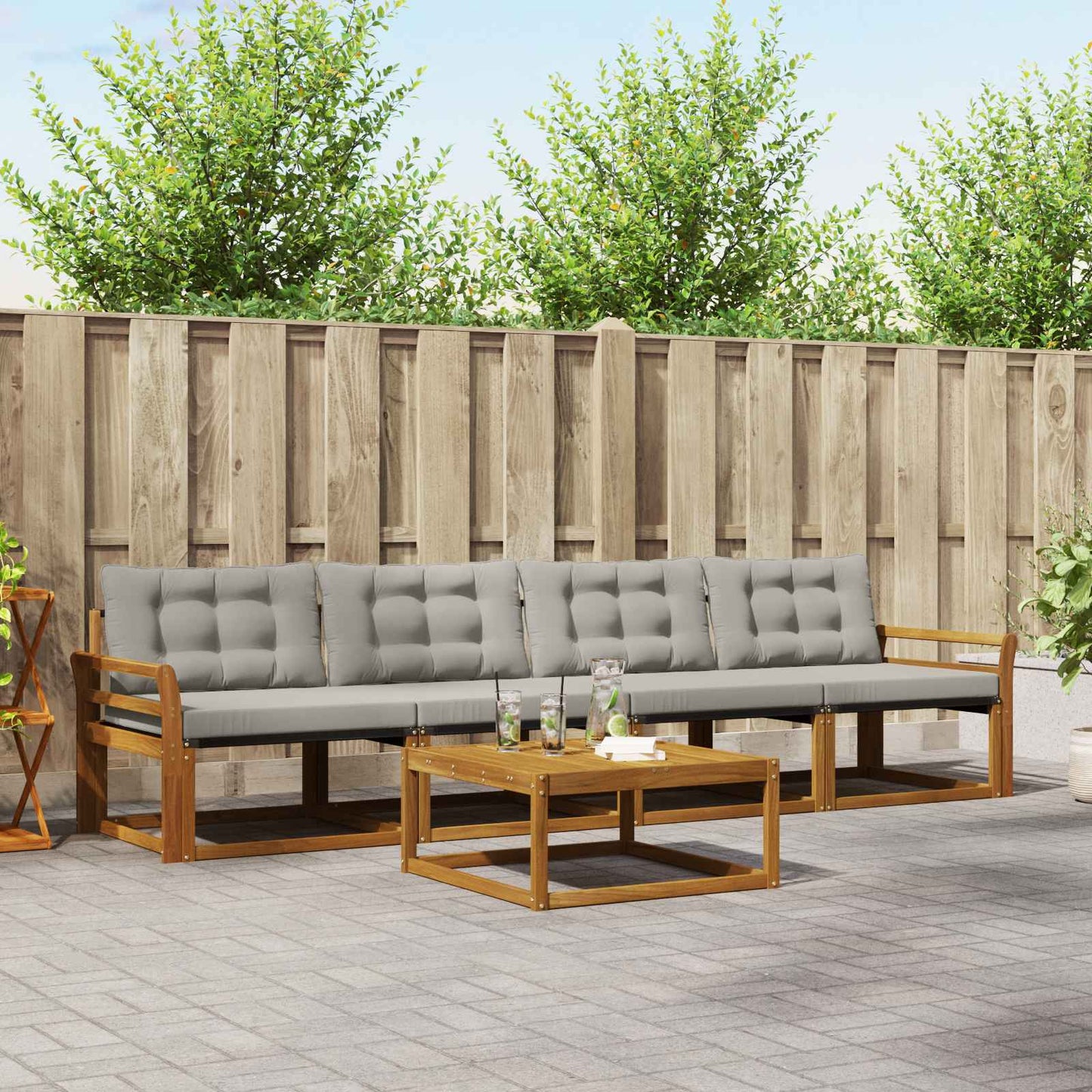 Outdoor-Sofagarnitur mit Kissen 5 pcs Natürlich und Hellgrau