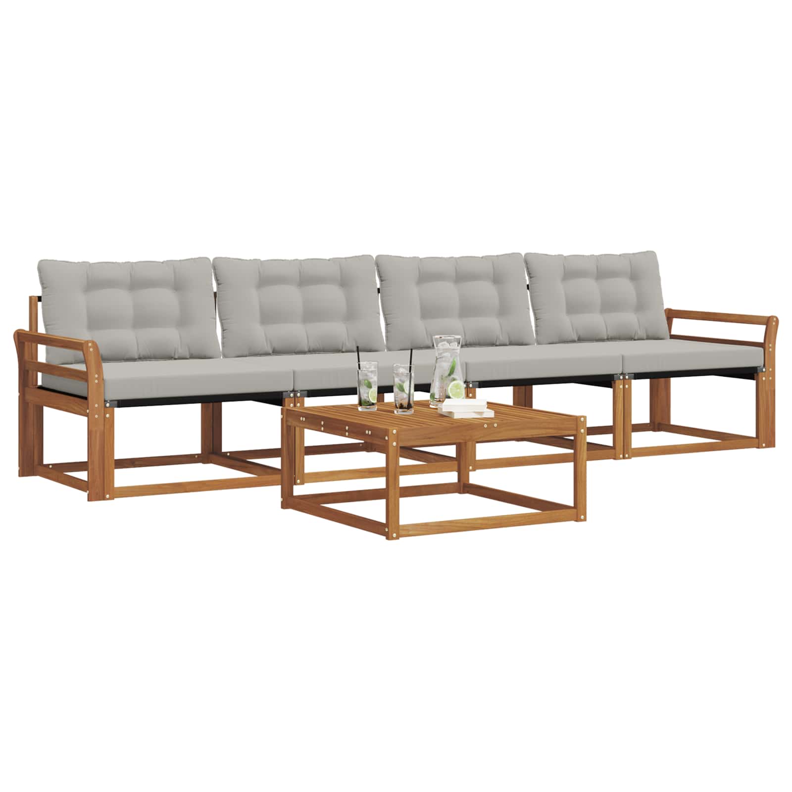 Outdoor-Sofagarnitur mit Kissen 5 pcs Natürlich und Hellgrau