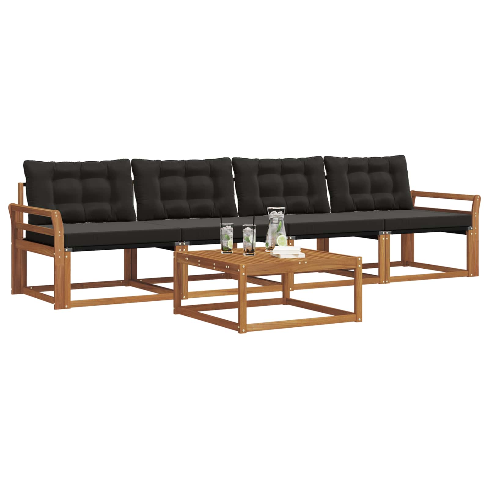 Outdoor-Sofagarnitur mit Kissen 5 pcs Natürlich und Schwarz