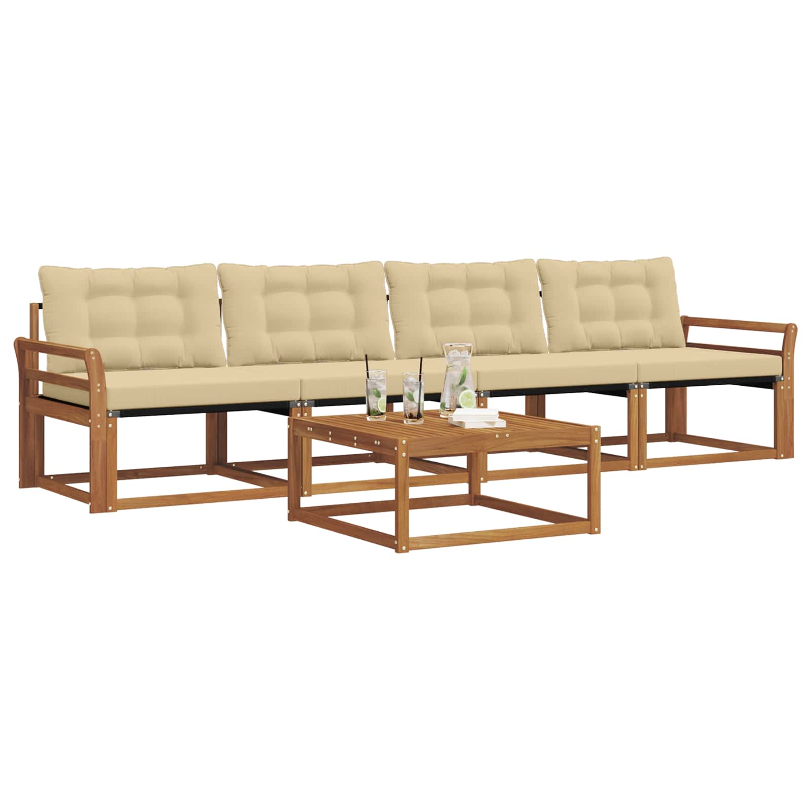 Outdoor-Sofagarnitur mit Kissen 5 pcs Natur und Beige