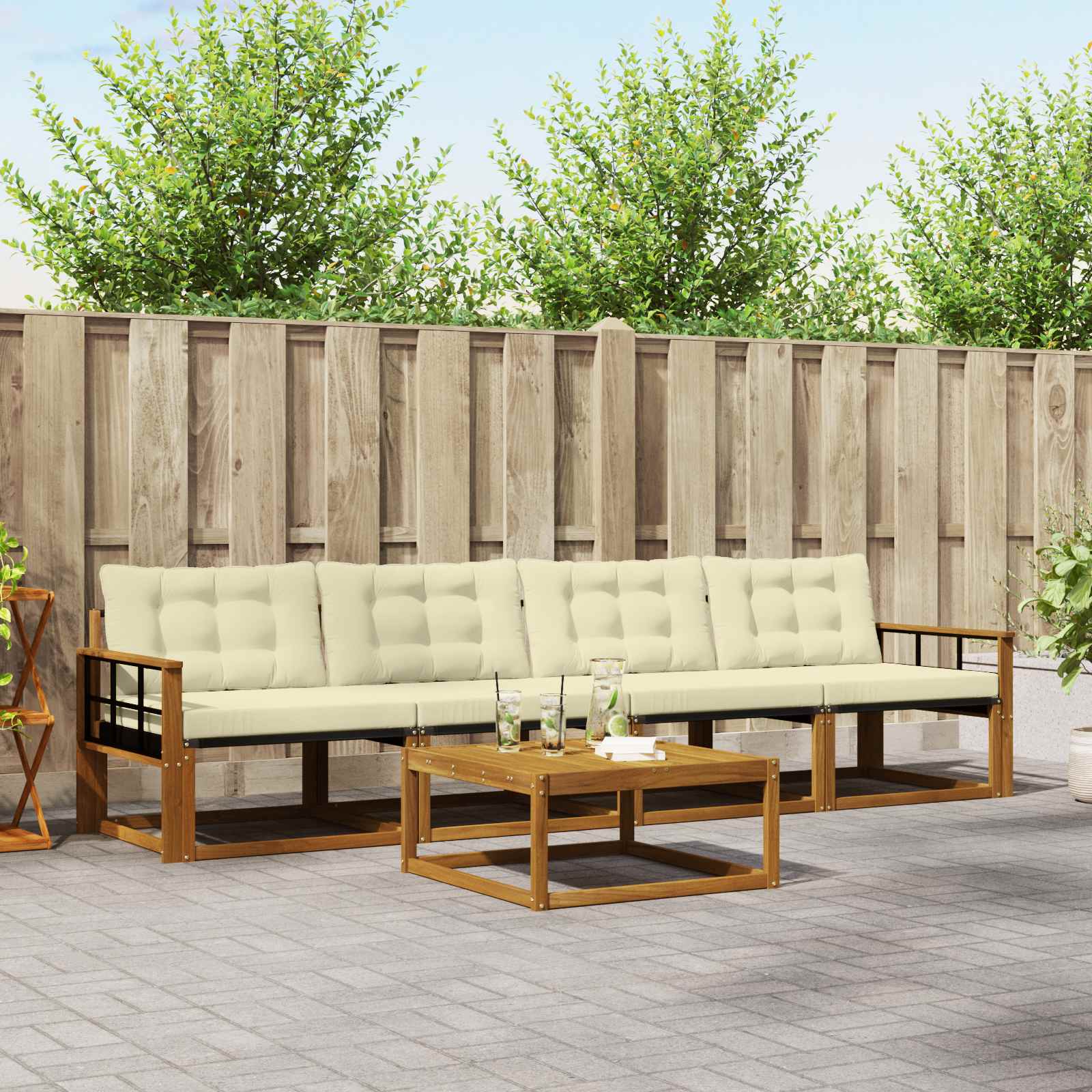 Outdoor-Sofagarnitur mit Kissen 5 pcs Natur und Creme