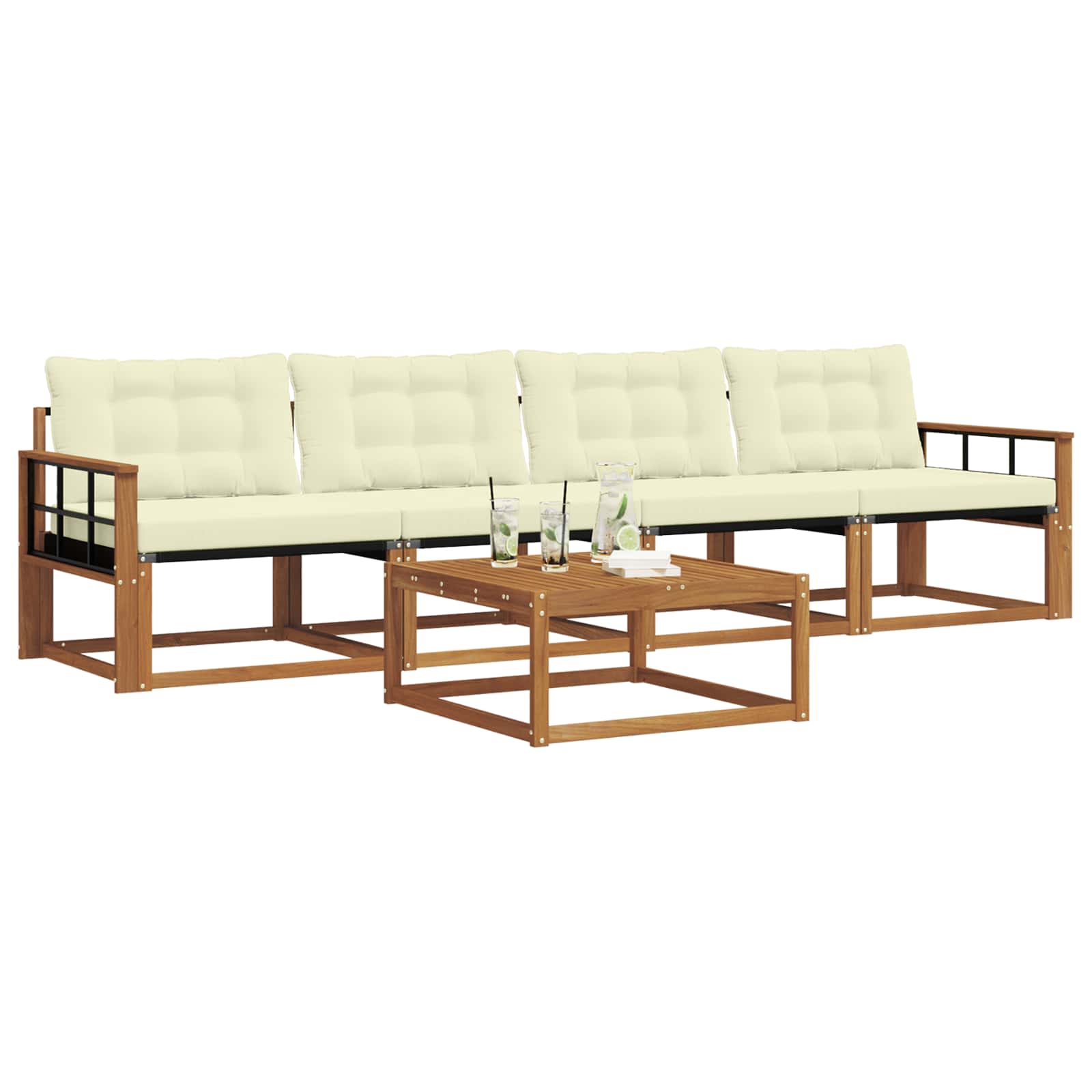 Outdoor-Sofagarnitur mit Kissen 5 pcs Natur und Creme