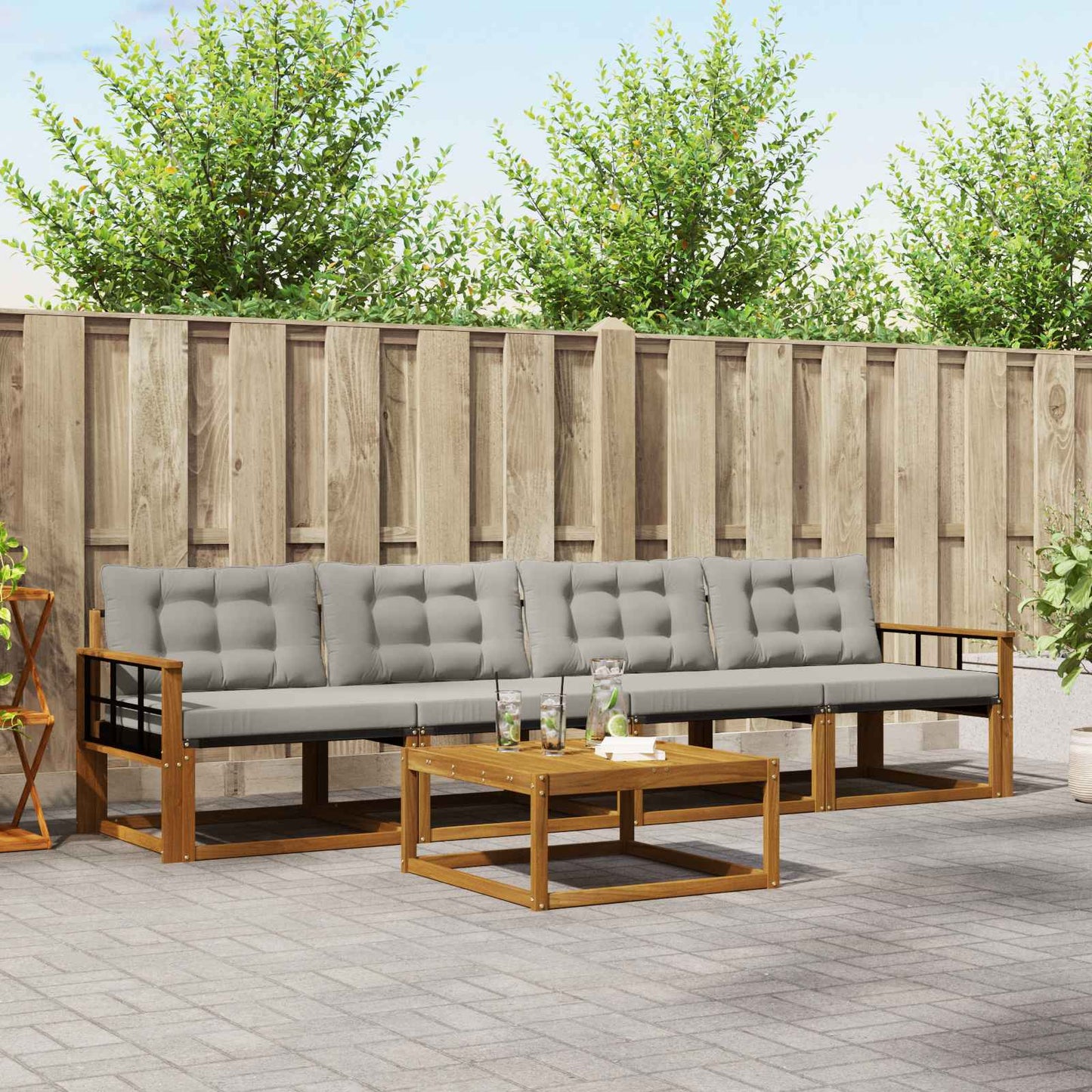 Outdoor-Sofagarnitur mit Kissen 5 pcs Natürlich und Hellgrau