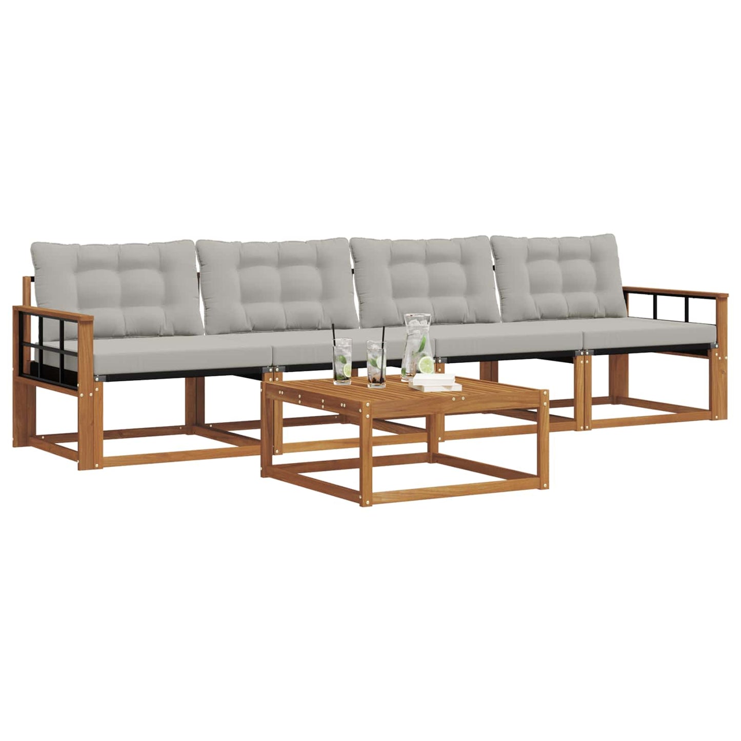 Outdoor-Sofagarnitur mit Kissen 5 pcs Natürlich und Hellgrau