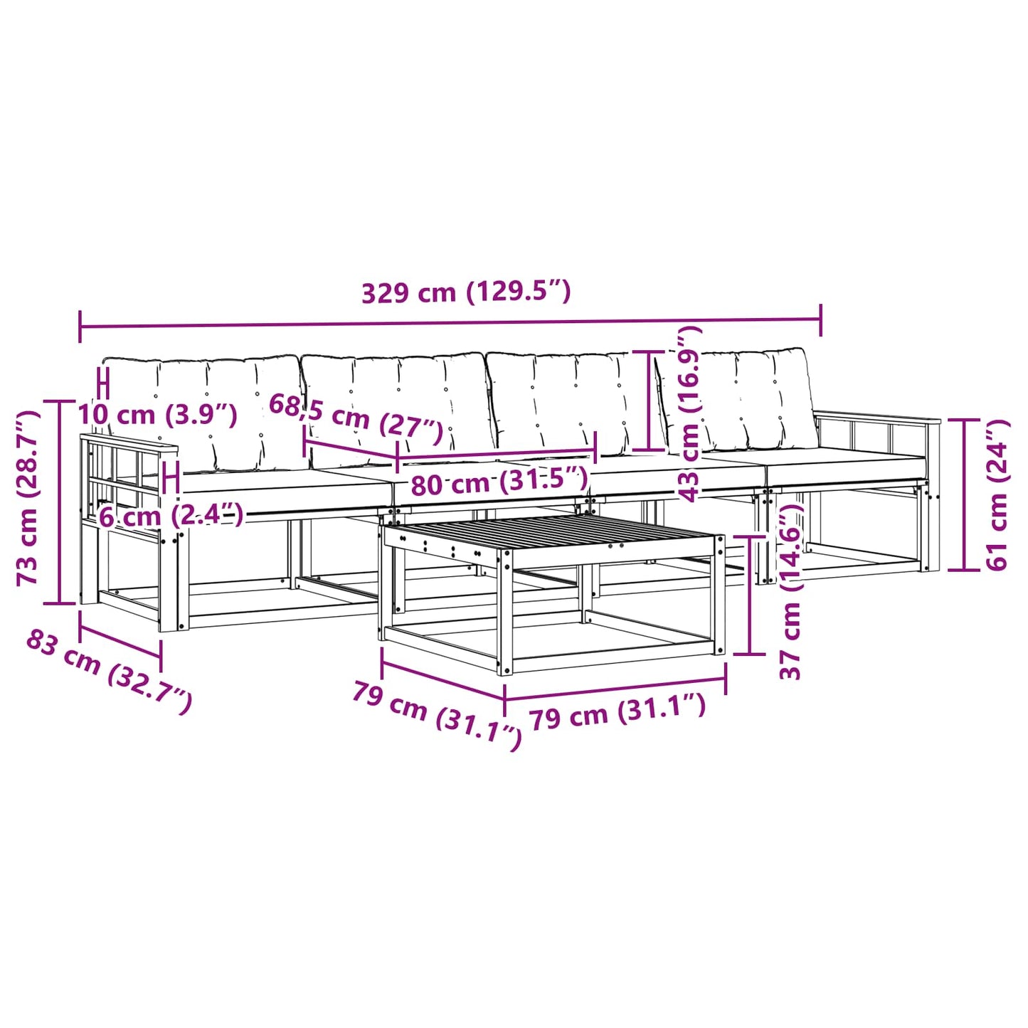 Outdoor-Sofagarnitur mit Kissen 5 pcs Natürlich und Hellgrau