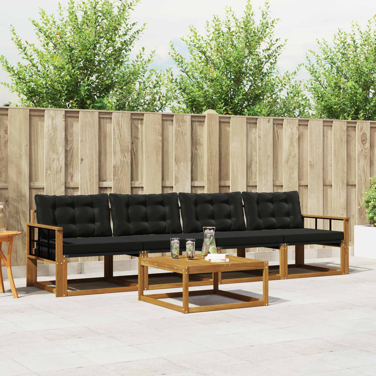 Outdoor-Sofagarnitur mit Kissen 5 pcs Natürlich und Schwarz