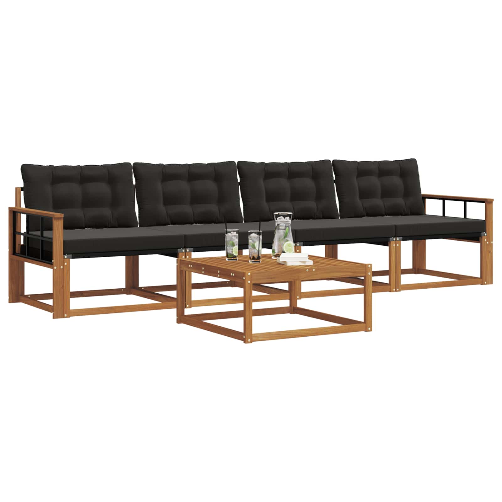 Outdoor-Sofagarnitur mit Kissen 5 pcs Natürlich und Schwarz
