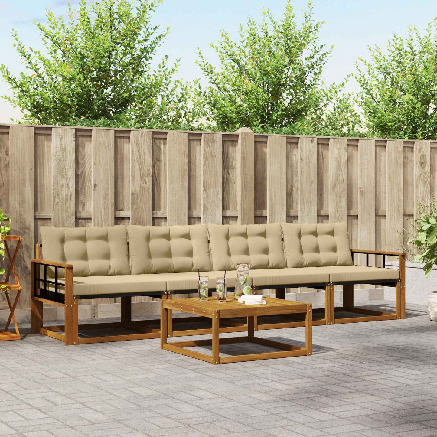 Outdoor-Sofagarnitur mit Kissen 5 pcs Natur und Beige