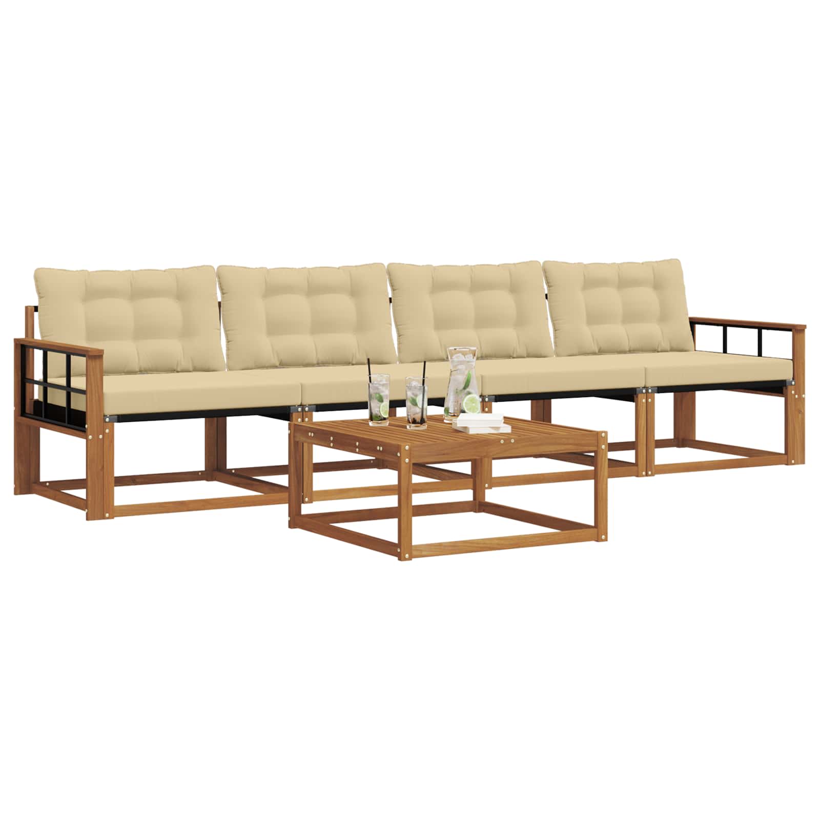 Outdoor-Sofagarnitur mit Kissen 5 pcs Natur und Beige