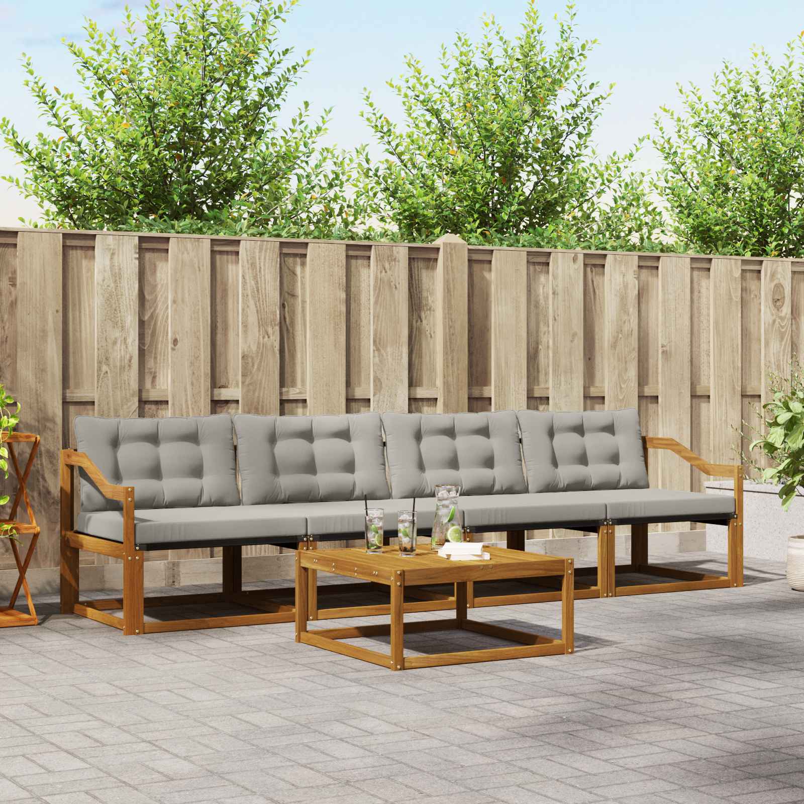 Outdoor-Sofagarnitur mit Kissen 5 pcs Natürlich und Hellgrau