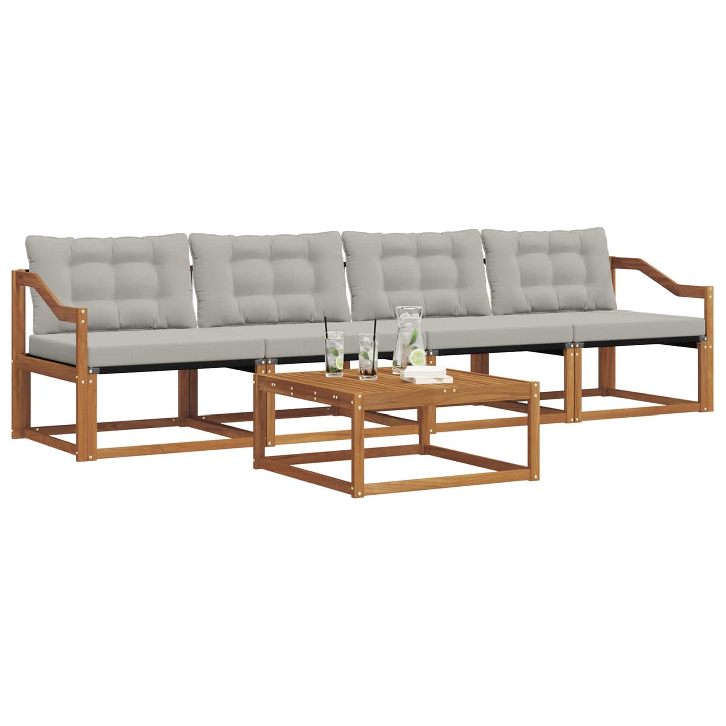 Outdoor-Sofagarnitur mit Kissen 5 pcs Natürlich und Hellgrau