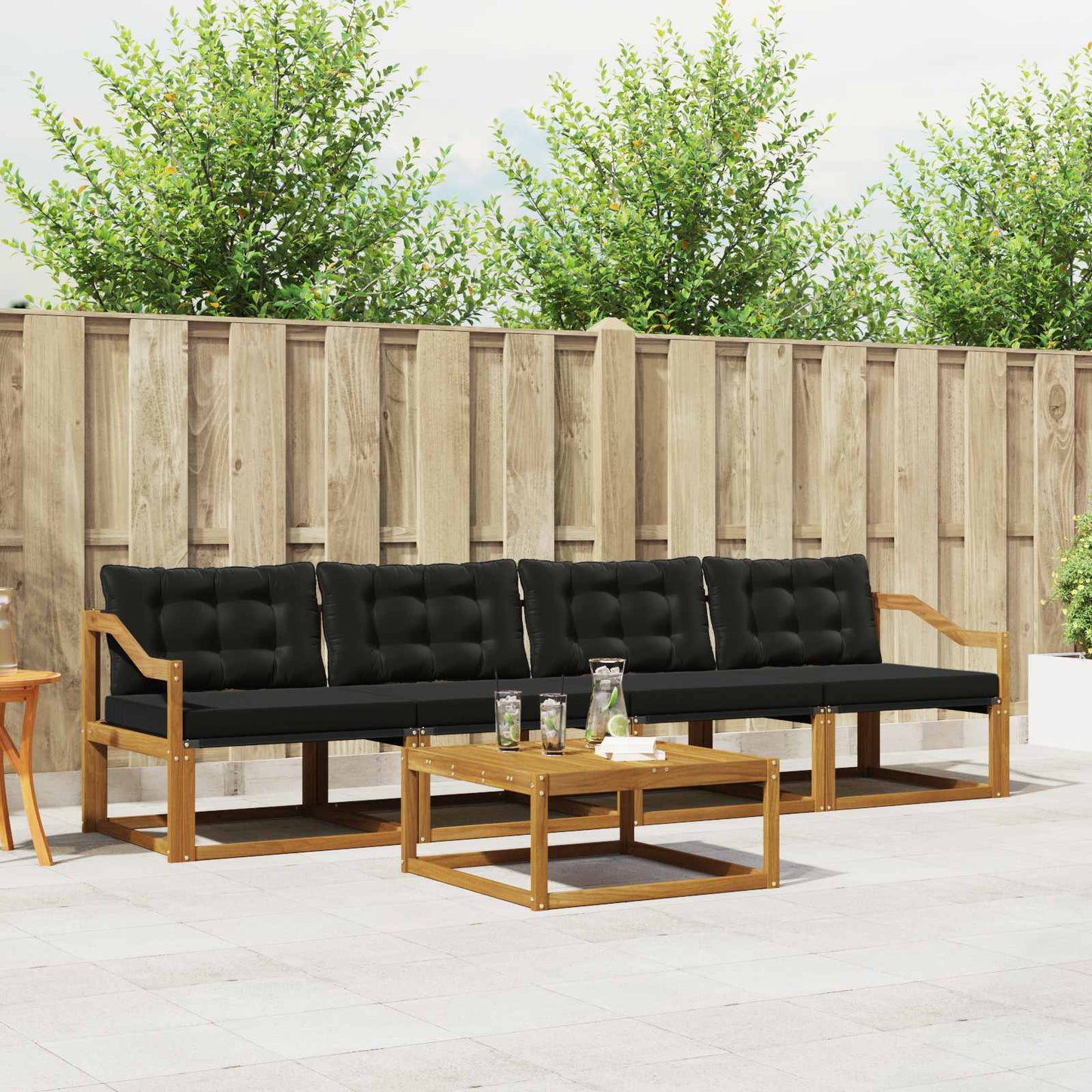 Outdoor-Sofagarnitur mit Kissen 5 pcs Natürlich und Schwarz