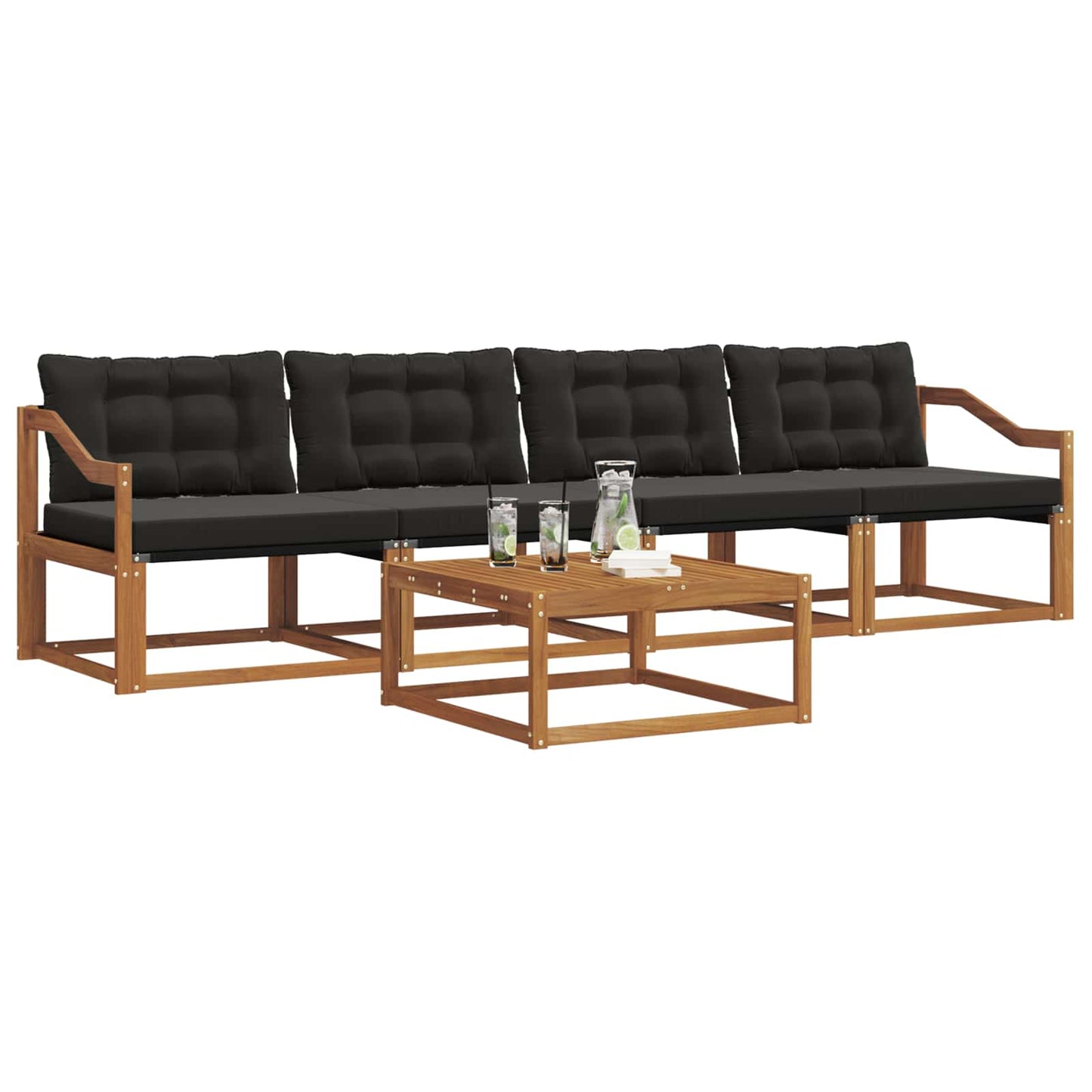 Outdoor-Sofagarnitur mit Kissen 5 pcs Natürlich und Schwarz