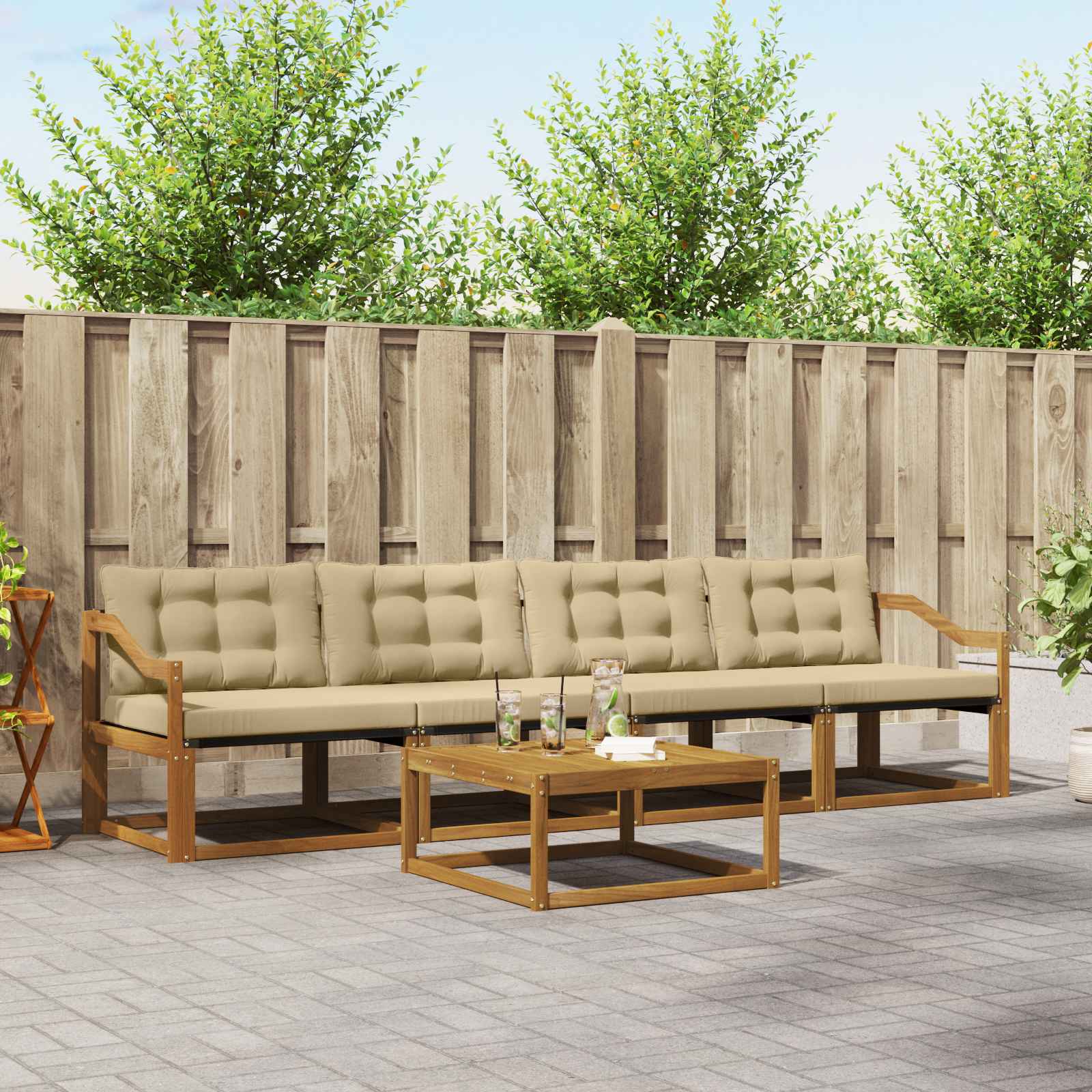 Outdoor-Sofagarnitur mit Kissen 5 pcs Natur und Beige