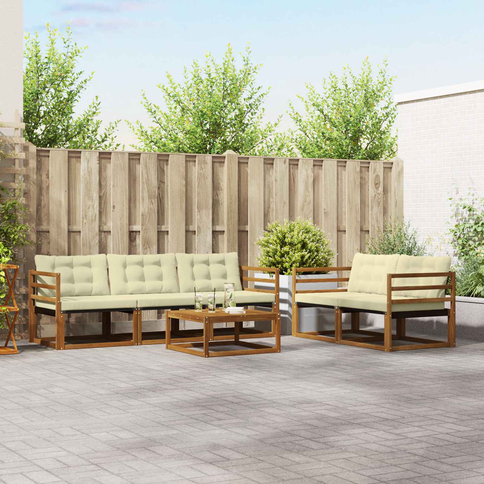 Outdoor-Sofagarnitur mit Kissen 6 pcs Natur und Creme