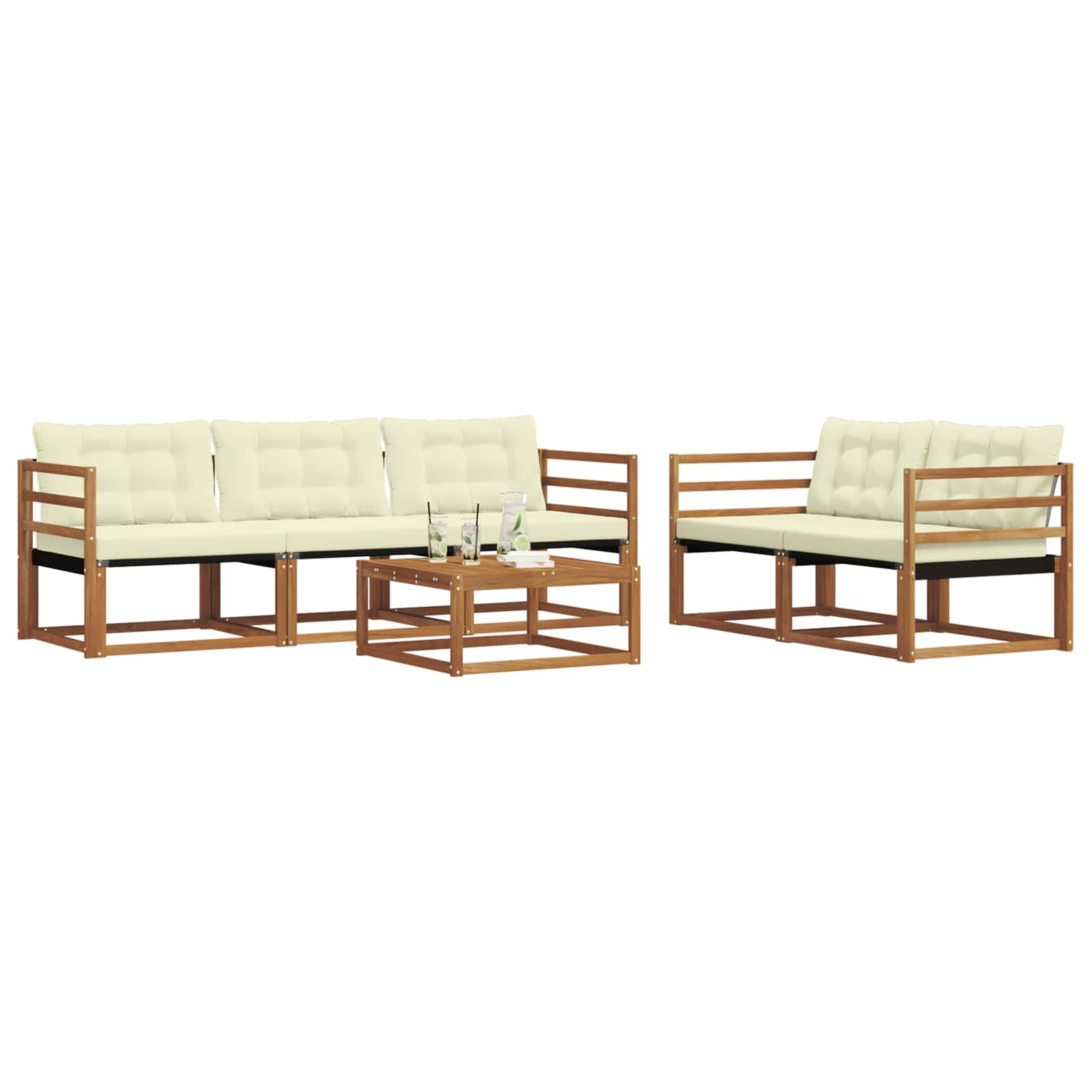 Outdoor-Sofagarnitur mit Kissen 6 pcs Natur und Creme
