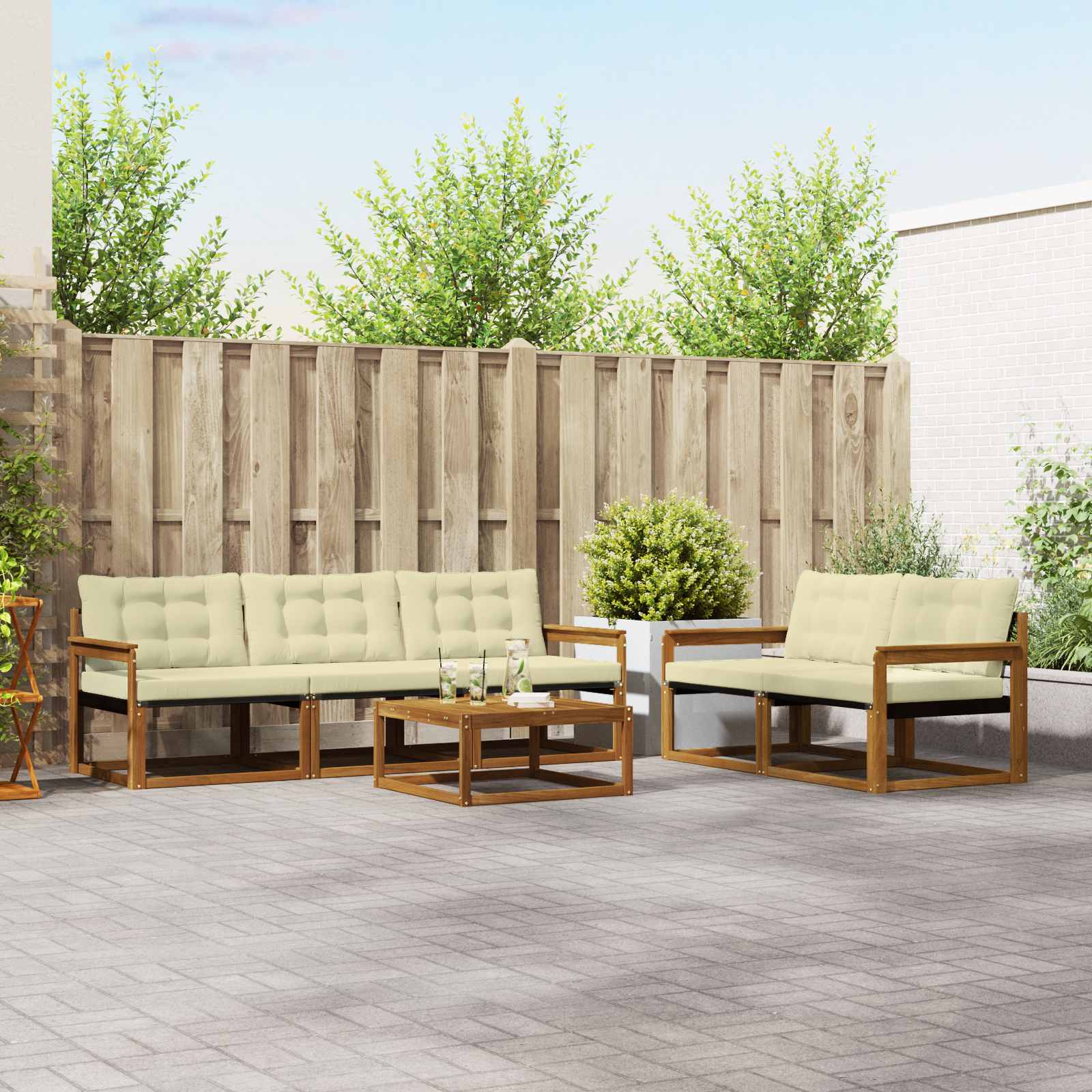 Outdoor-Sofagarnitur mit Kissen 6 pcs Natur und Creme
