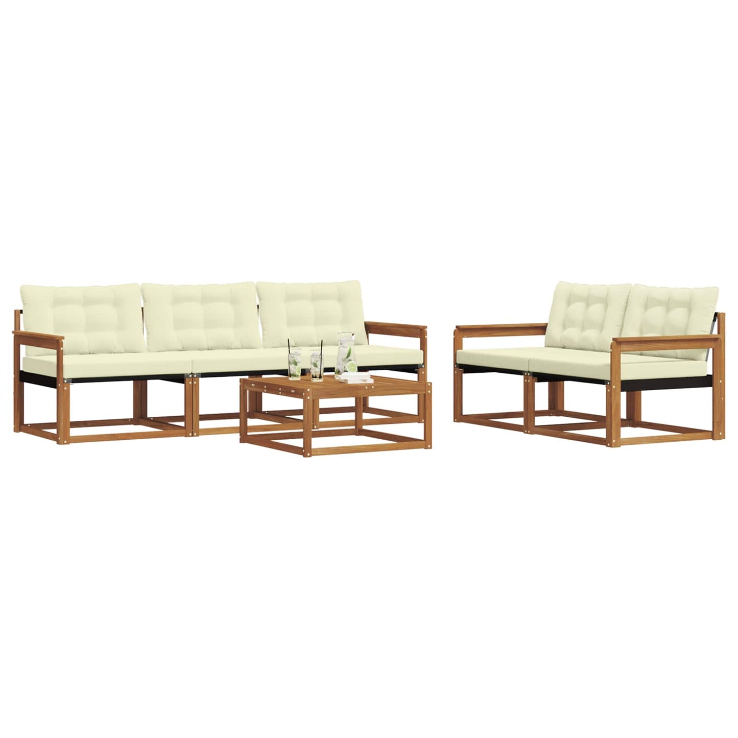 Outdoor-Sofagarnitur mit Kissen 6 pcs Natur und Creme