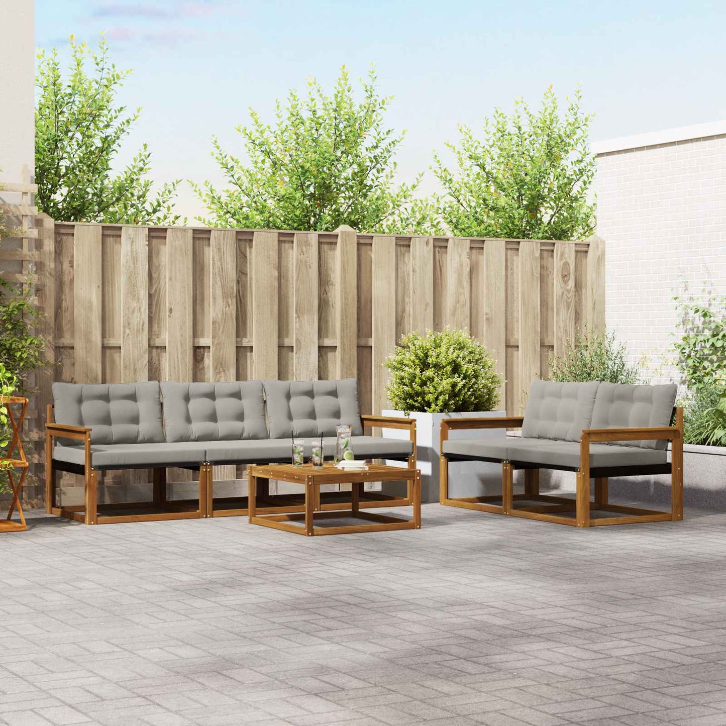 Outdoor-Sofagarnitur mit Kissen 6 pcs Natürlich und Hellgrau