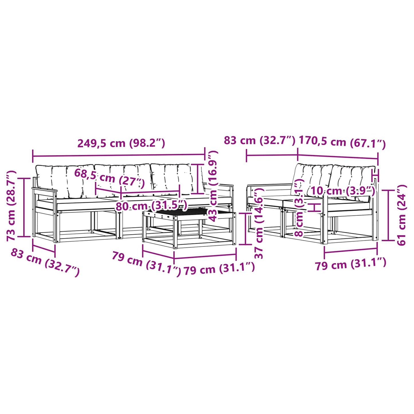 Outdoor-Sofagarnitur mit Kissen 6 pcs Natürlich und Hellgrau