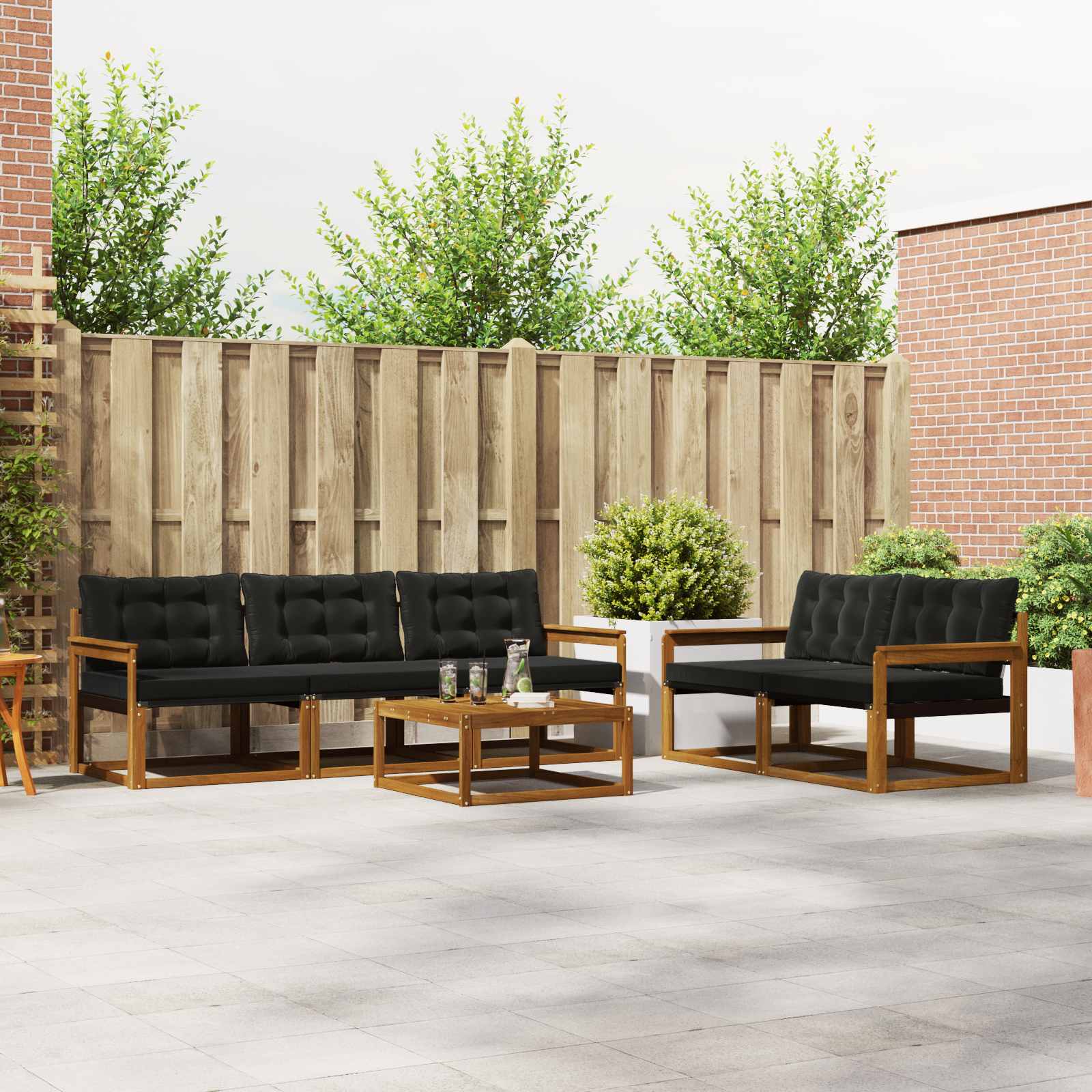 Outdoor-Sofagarnitur mit Kissen 6 pcs Natürlich und Schwarz