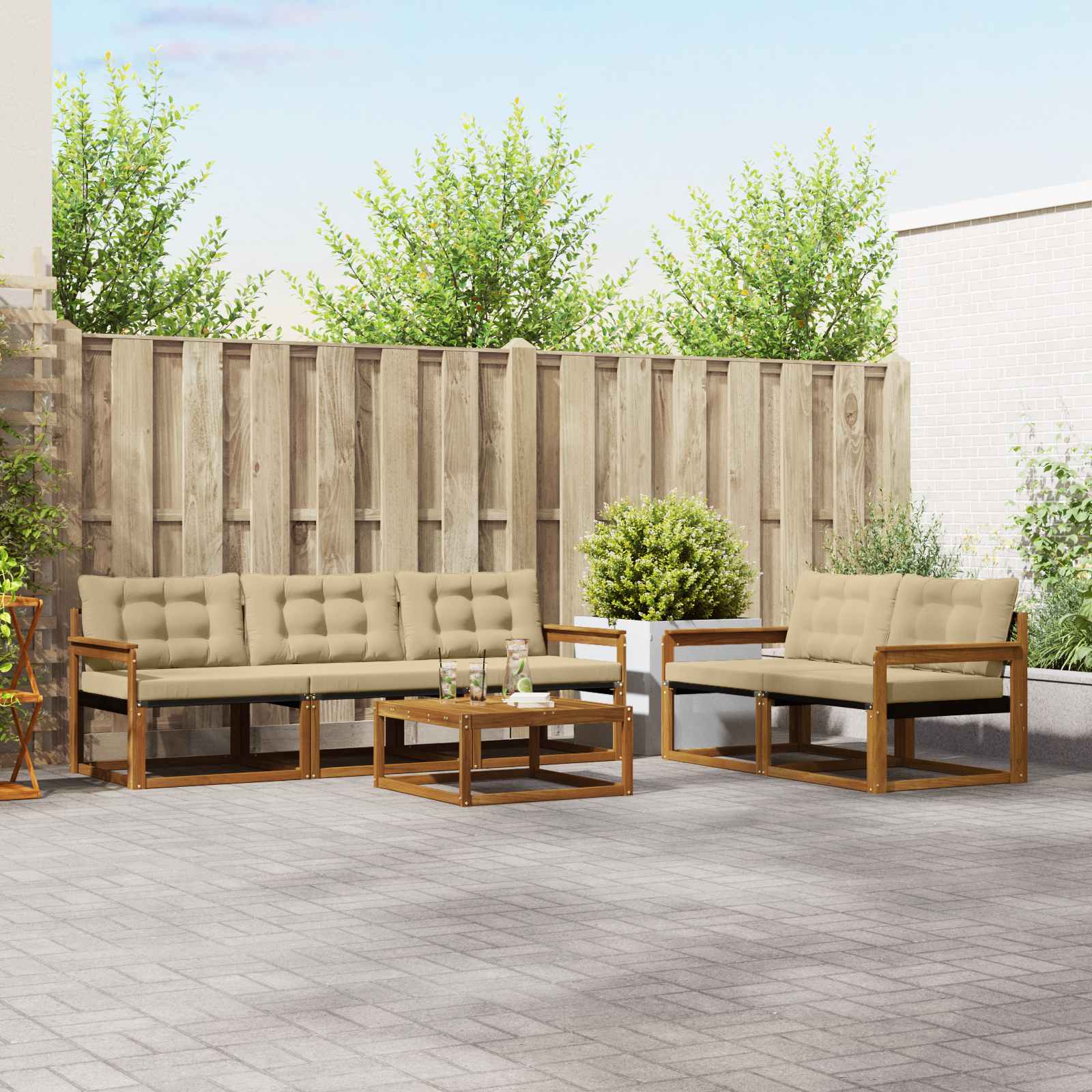 Outdoor-Sofagarnitur mit Kissen 6 pcs Natur und Beige