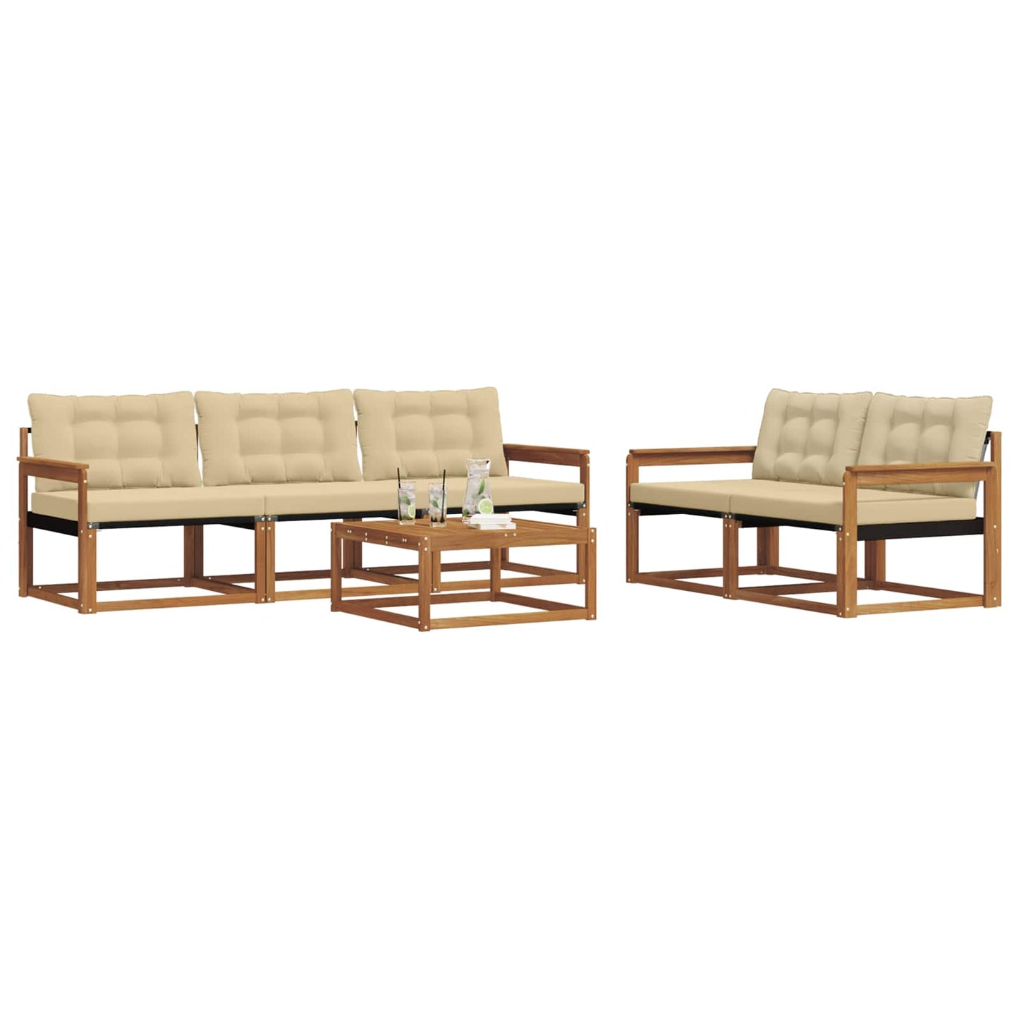 Outdoor-Sofagarnitur mit Kissen 6 pcs Natur und Beige