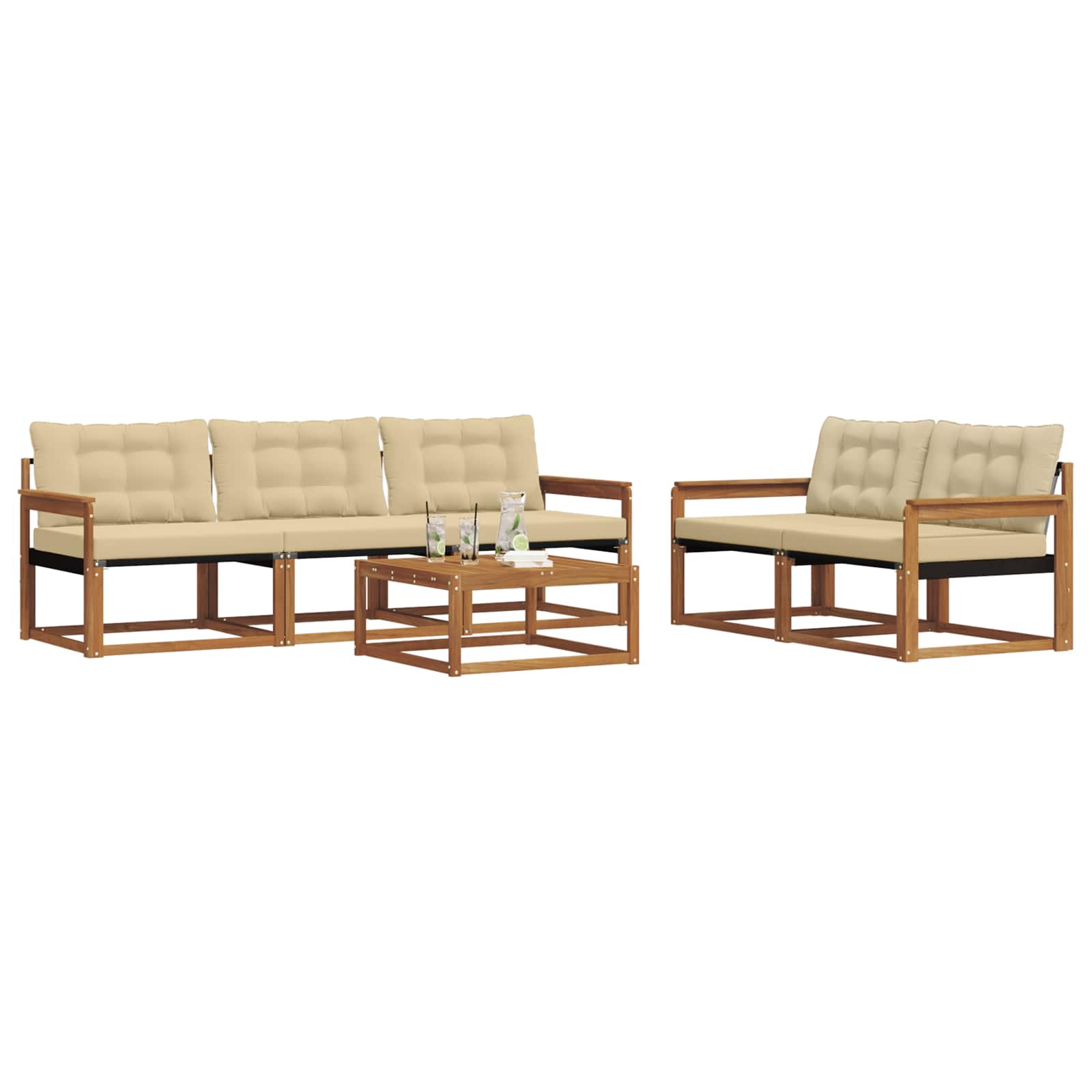 Outdoor-Sofagarnitur mit Kissen 6 pcs Natur und Beige