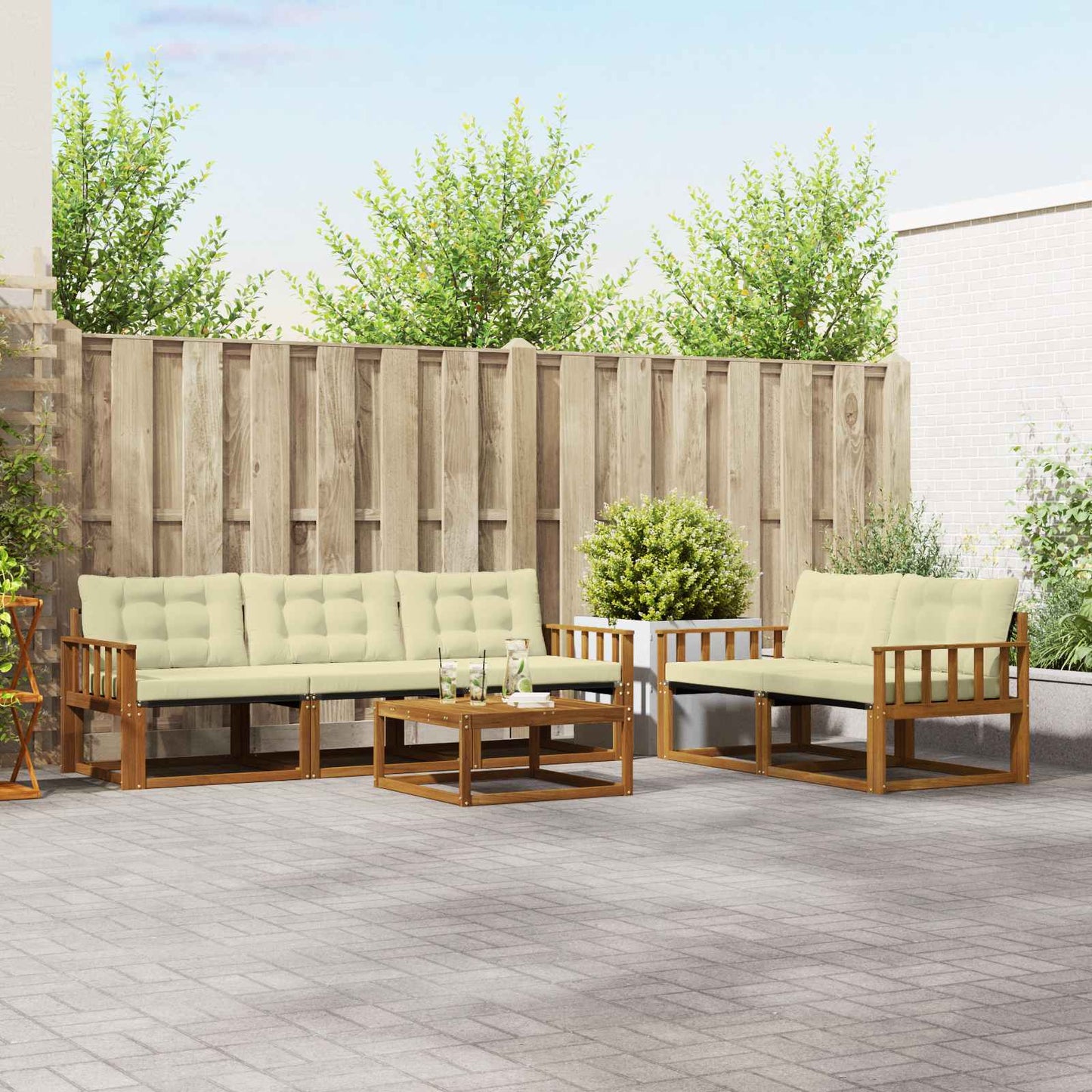 Outdoor-Sofagarnitur mit Kissen 6 pcs Natur und Creme