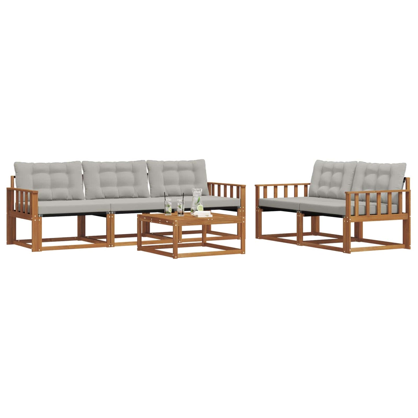 Outdoor-Sofagarnitur mit Kissen 6 pcs Natürlich und Hellgrau