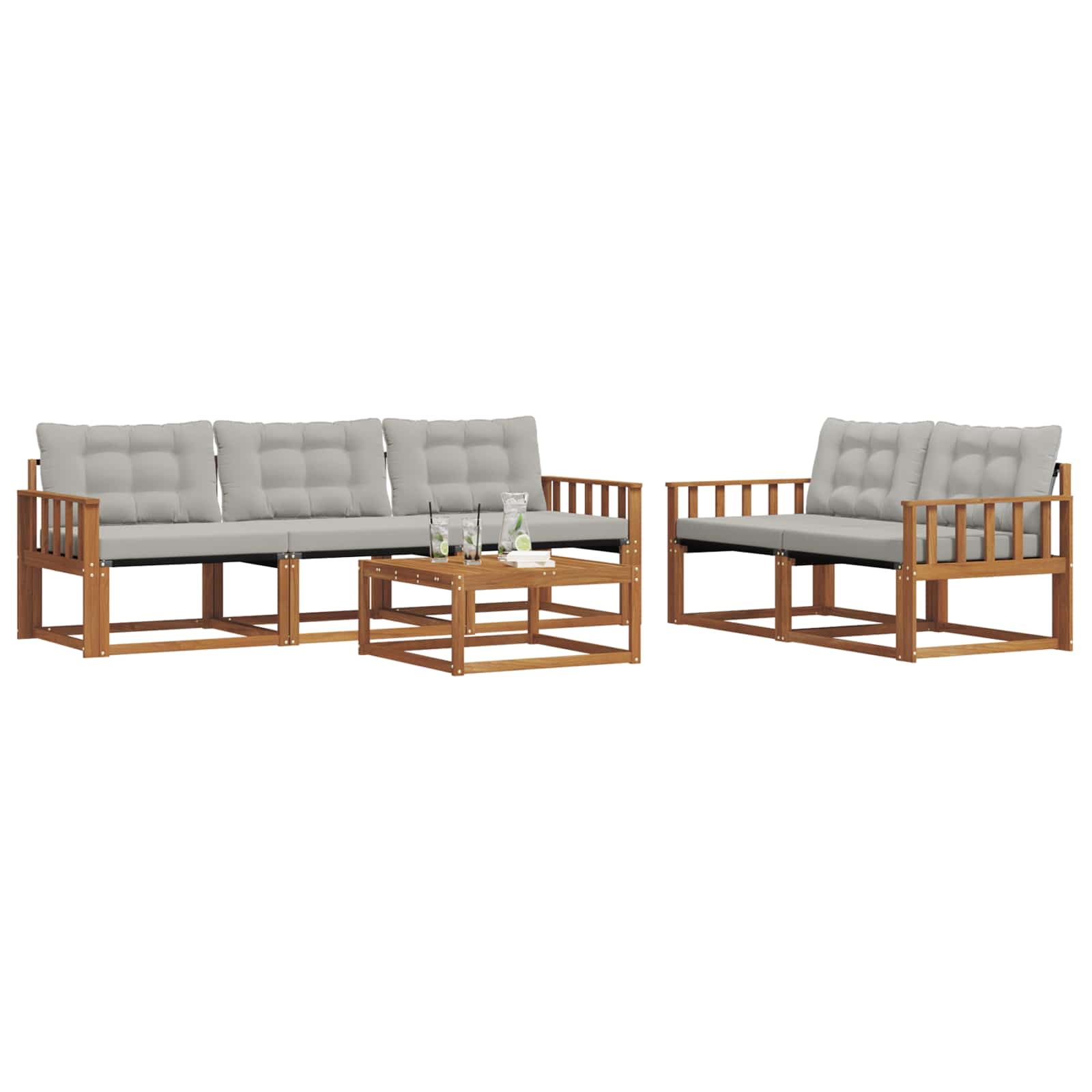 Outdoor-Sofagarnitur mit Kissen 6 pcs Natürlich und Hellgrau