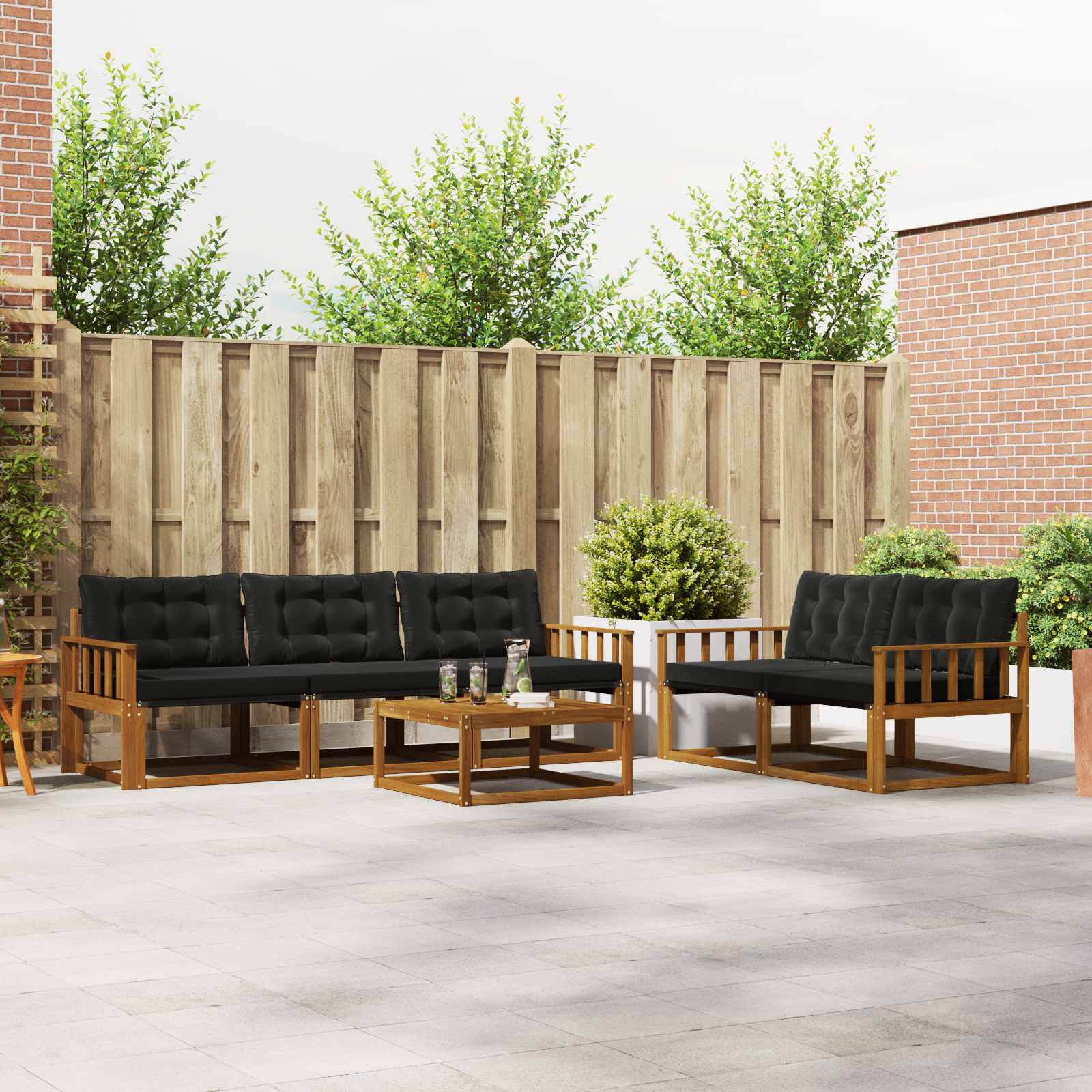 Outdoor-Sofagarnitur mit Kissen 6 pcs Natürlich und Schwarz