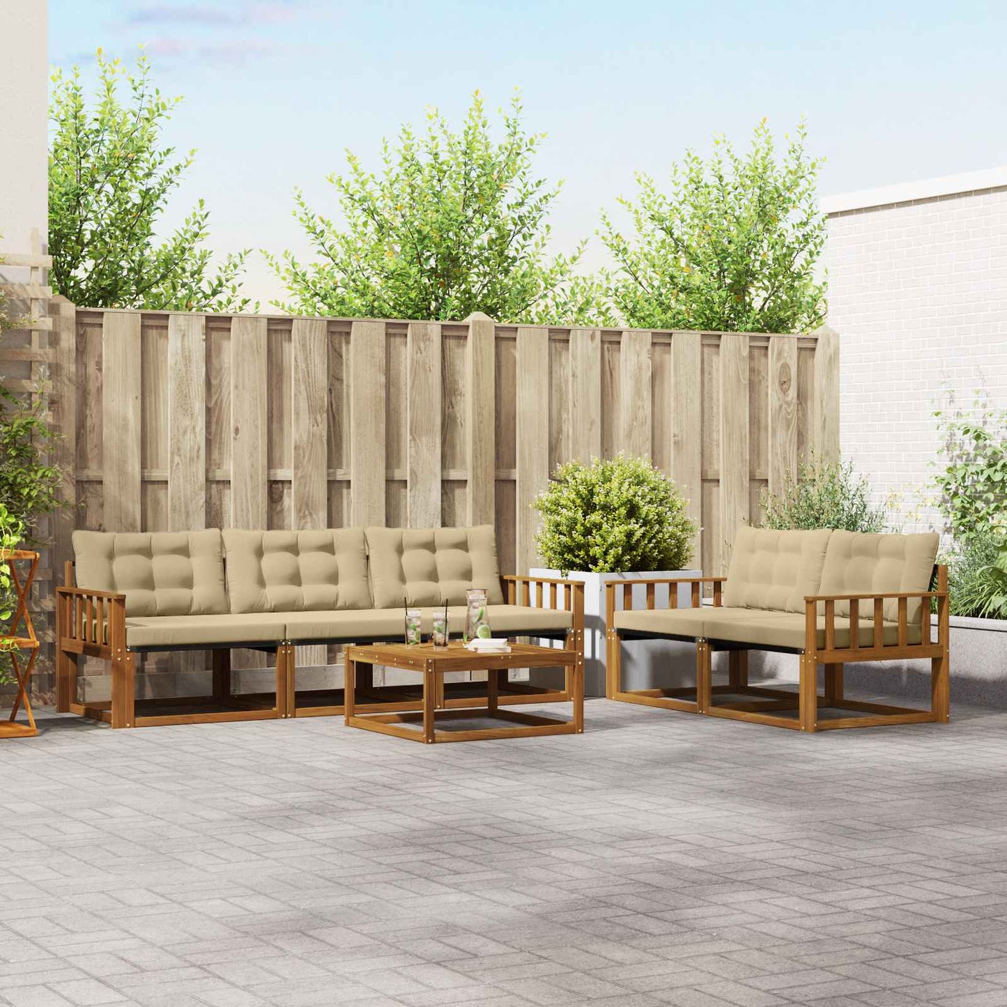 Outdoor-Sofagarnitur mit Kissen 6 pcs Natur und Beige