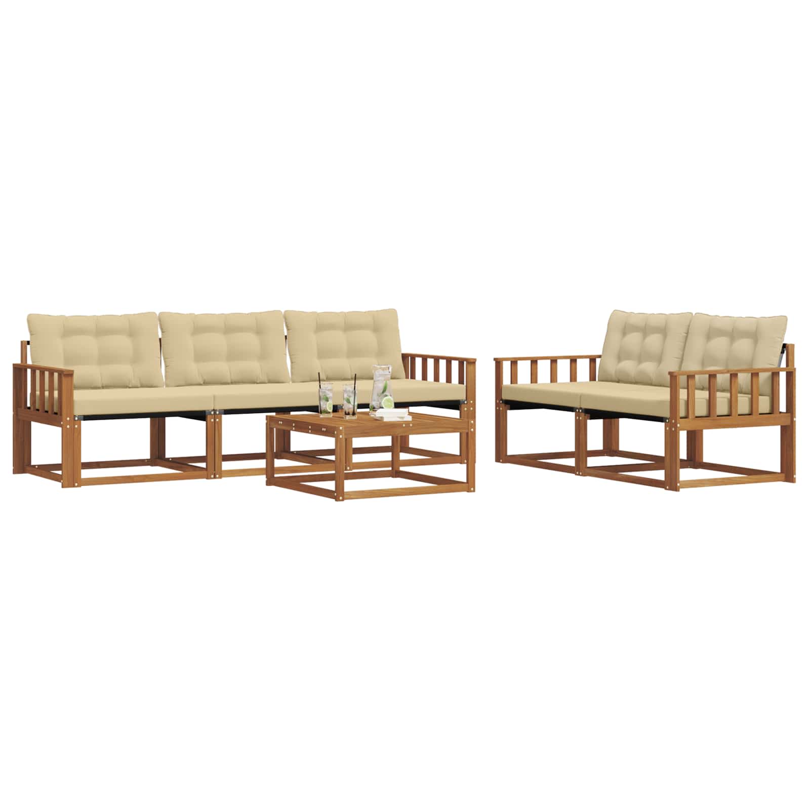 Outdoor-Sofagarnitur mit Kissen 6 pcs Natur und Beige