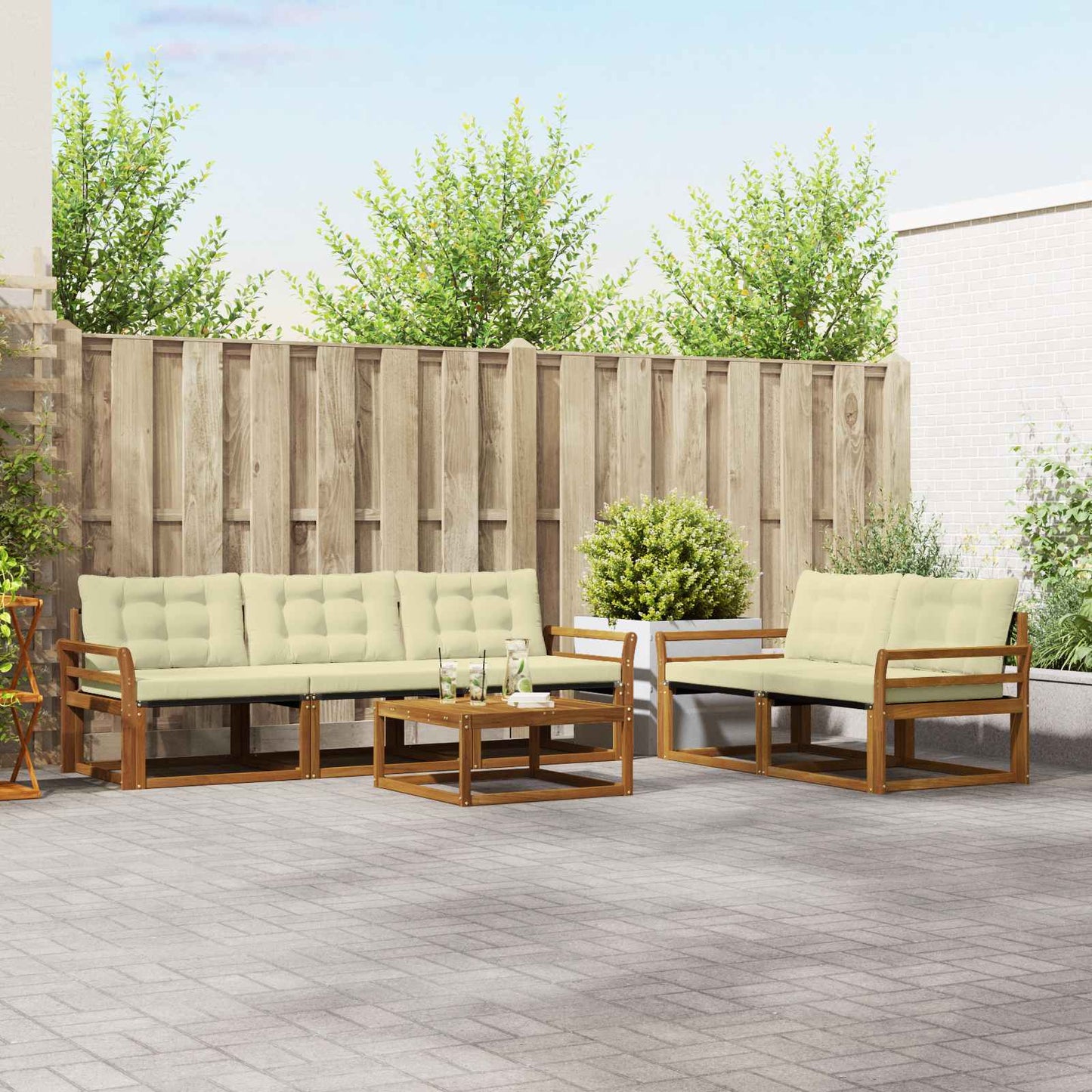 Outdoor-Sofagarnitur mit Kissen 6 pcs Natur und Creme
