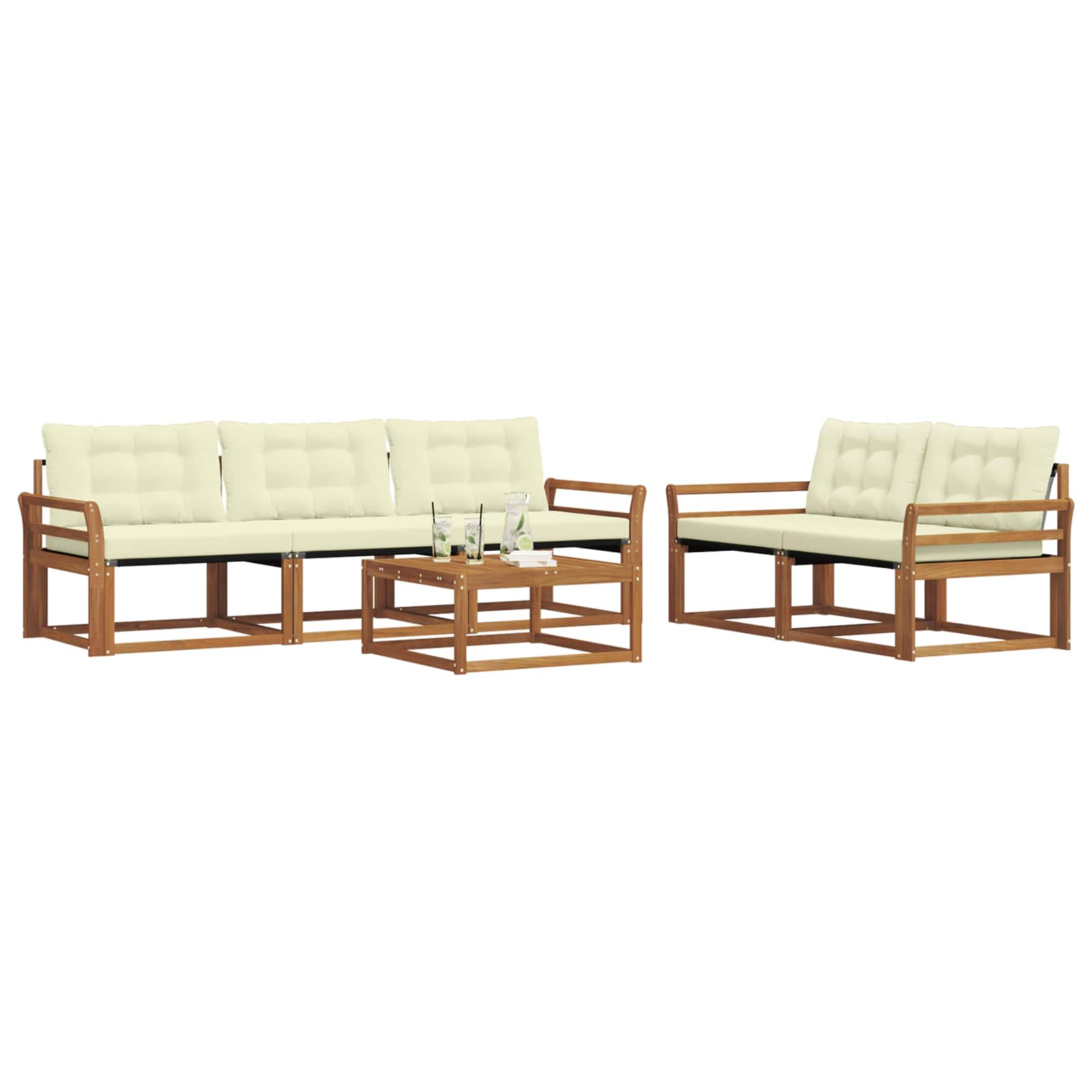 Outdoor-Sofagarnitur mit Kissen 6 pcs Natur und Creme