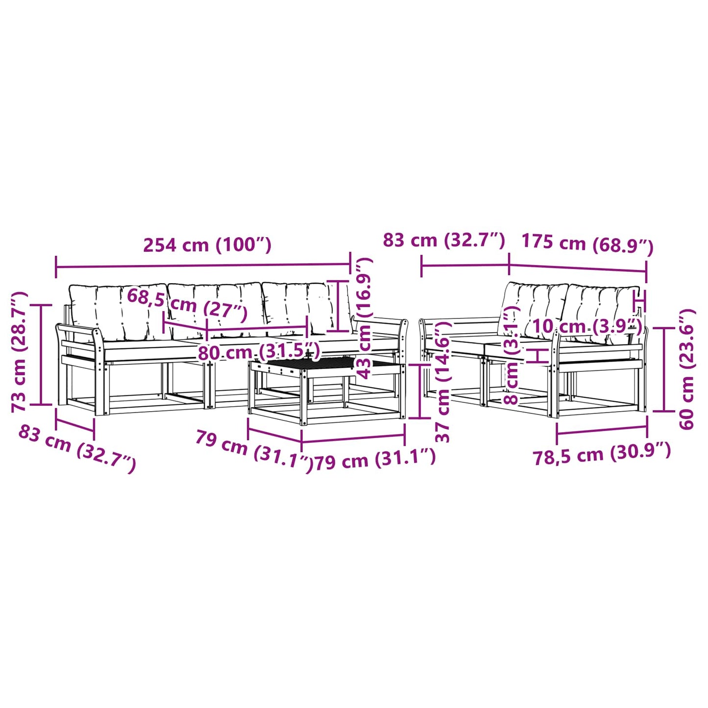 Outdoor-Sofagarnitur mit Kissen 6 pcs Natürlich und Hellgrau