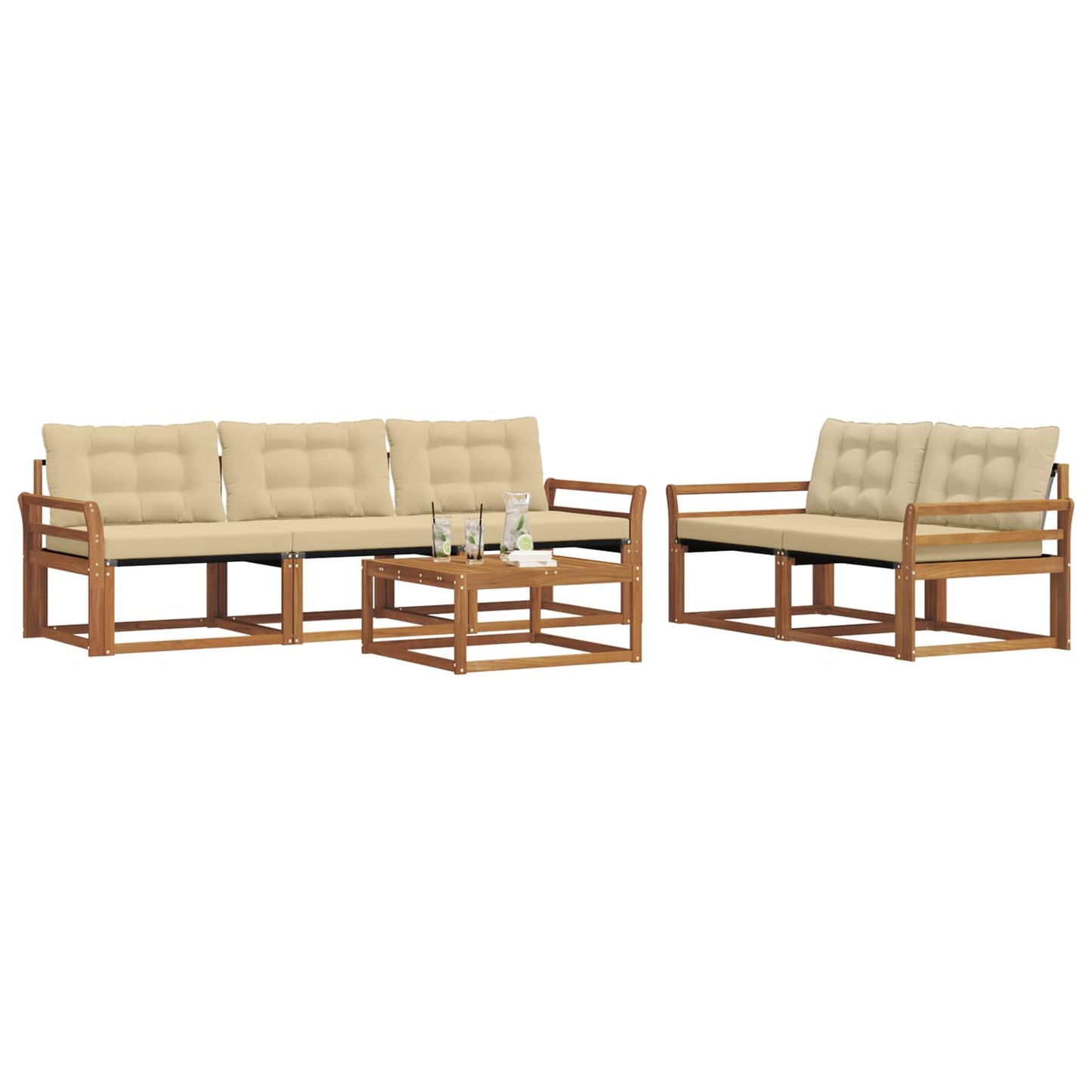 Outdoor-Sofagarnitur mit Kissen 6 pcs Natur und Beige