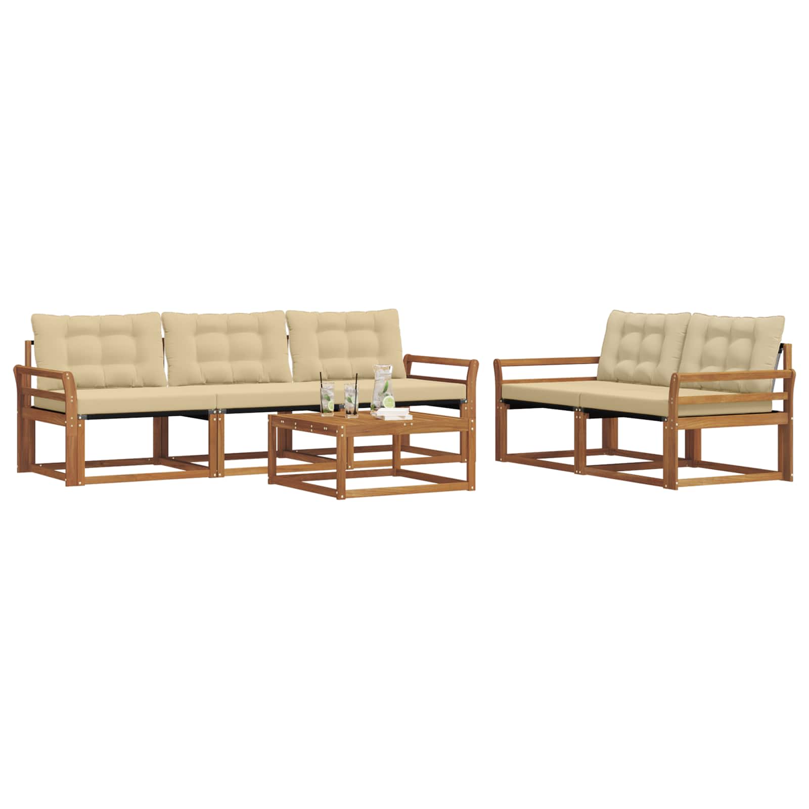 Outdoor-Sofagarnitur mit Kissen 6 pcs Natur und Beige