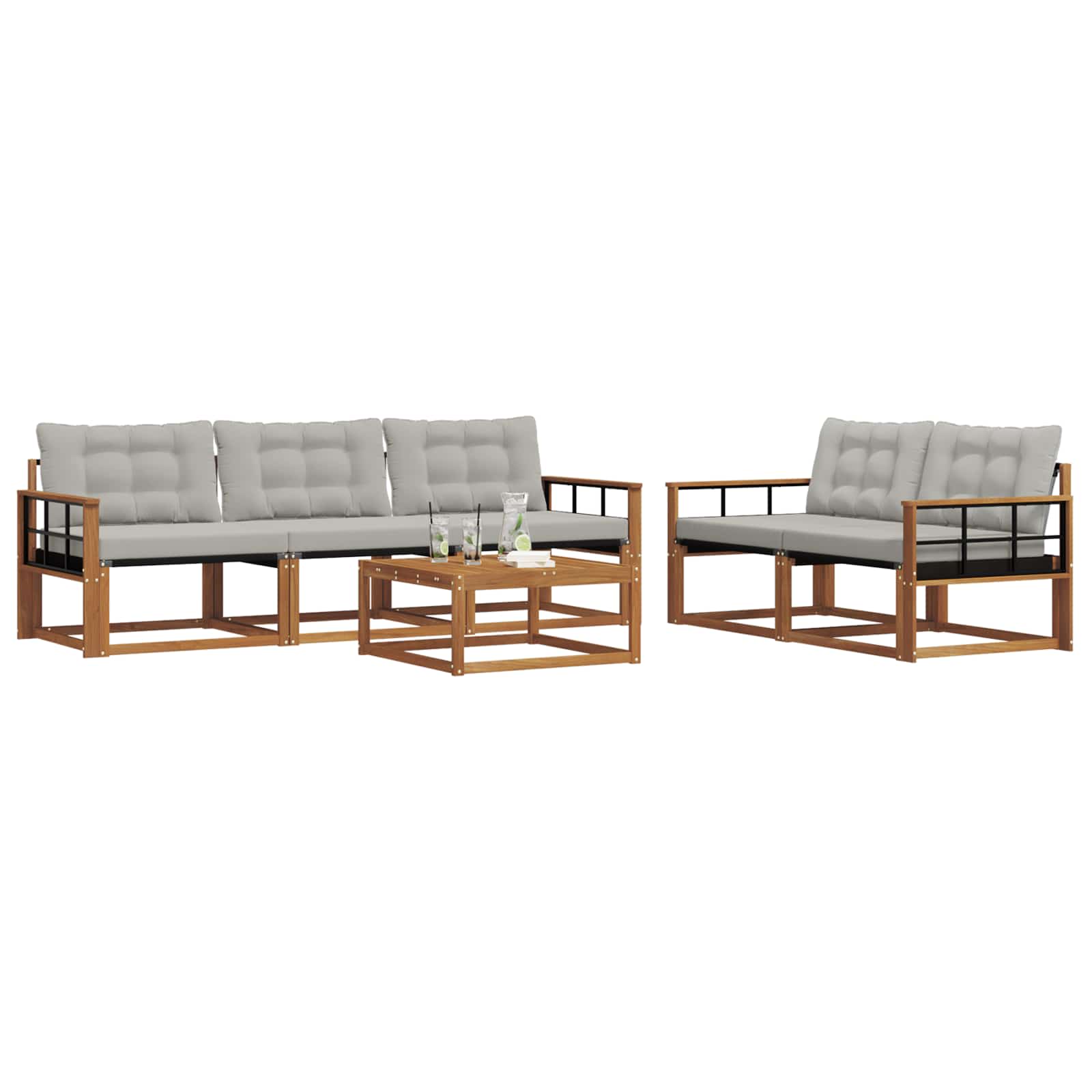 Outdoor-Sofagarnitur mit Kissen 6 pcs Natürlich und Hellgrau