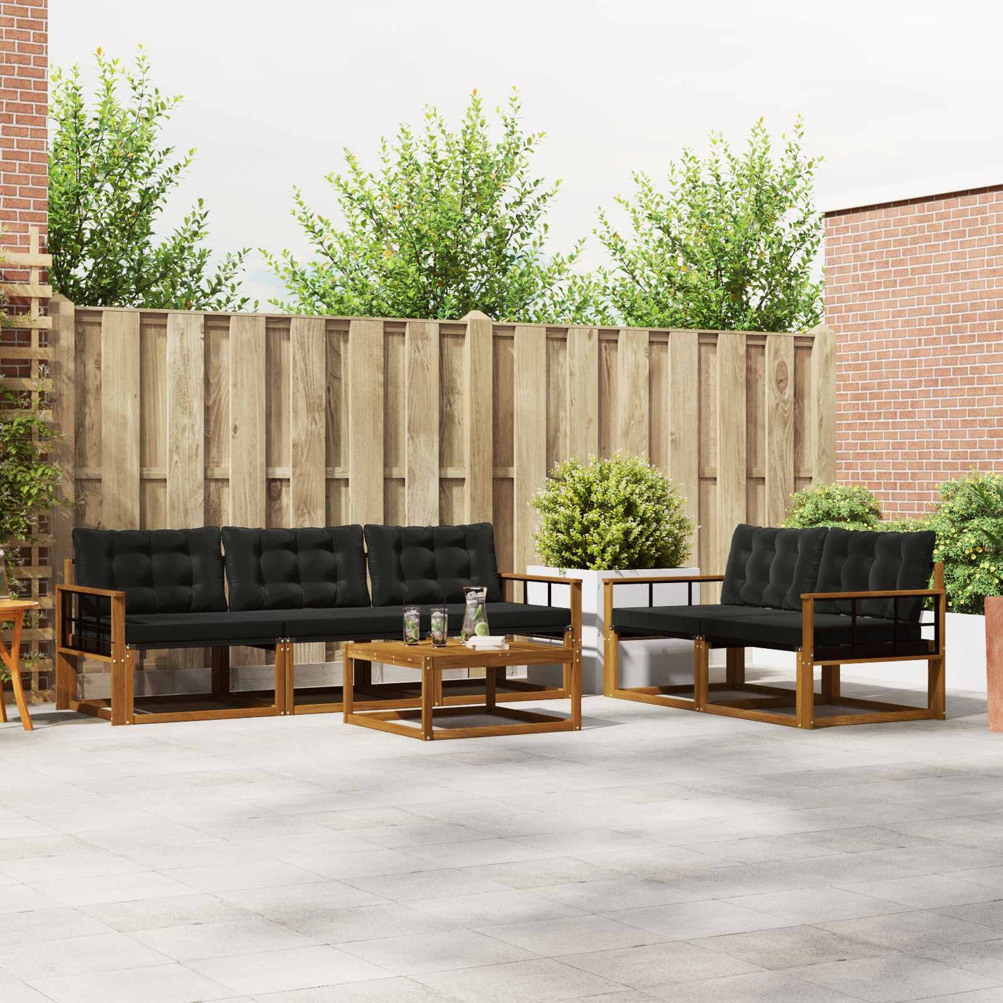 Outdoor-Sofagarnitur mit Kissen 6 pcs Natürlich und Schwarz