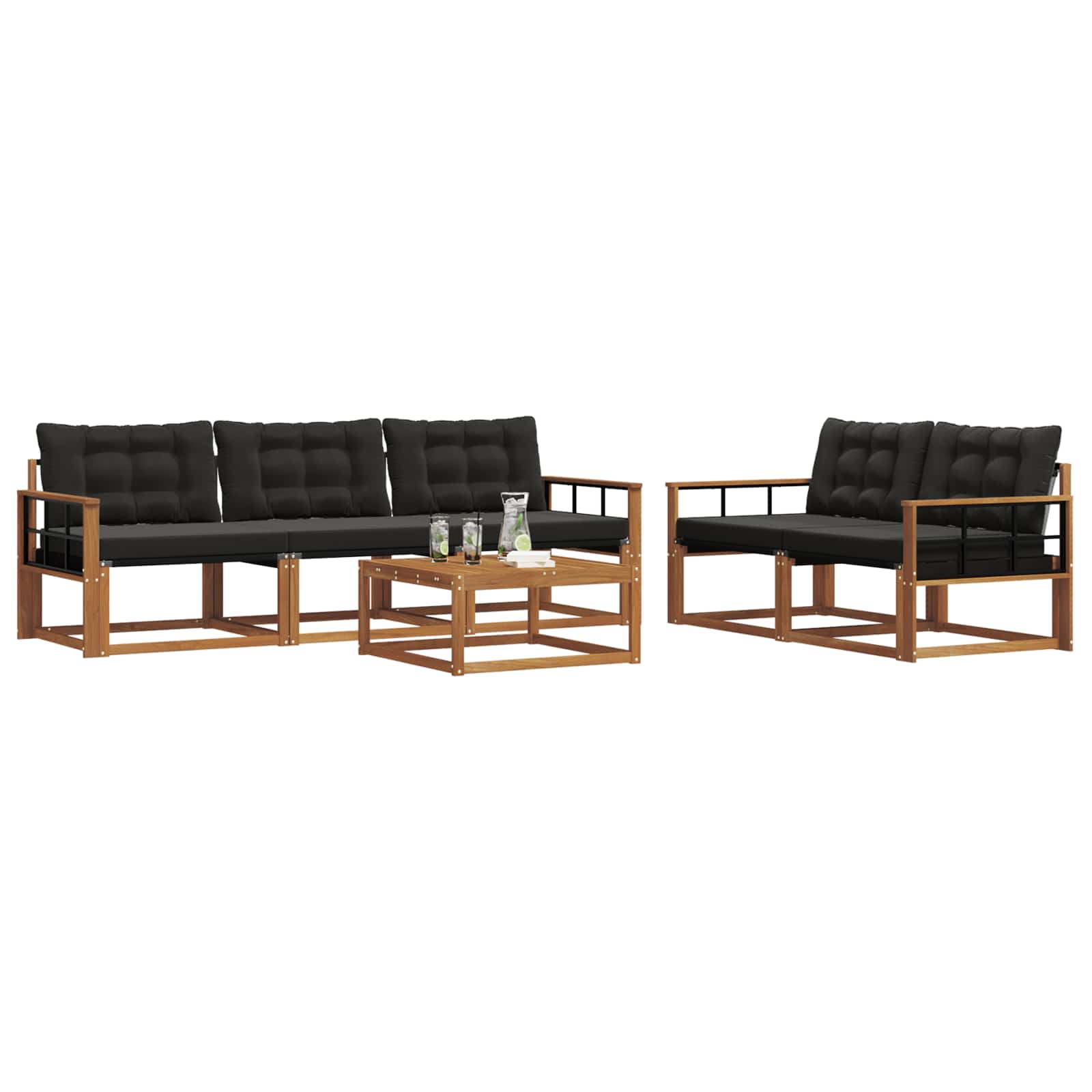 Outdoor-Sofagarnitur mit Kissen 6 pcs Natürlich und Schwarz
