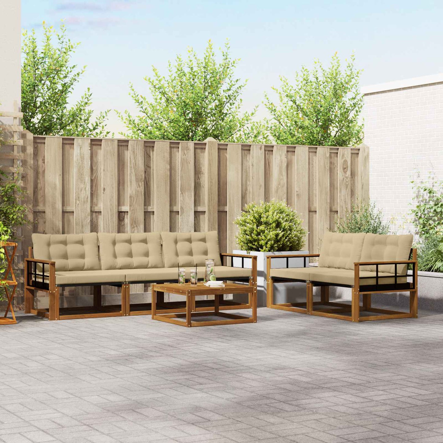 Outdoor-Sofagarnitur mit Kissen 6 pcs Natur und Beige